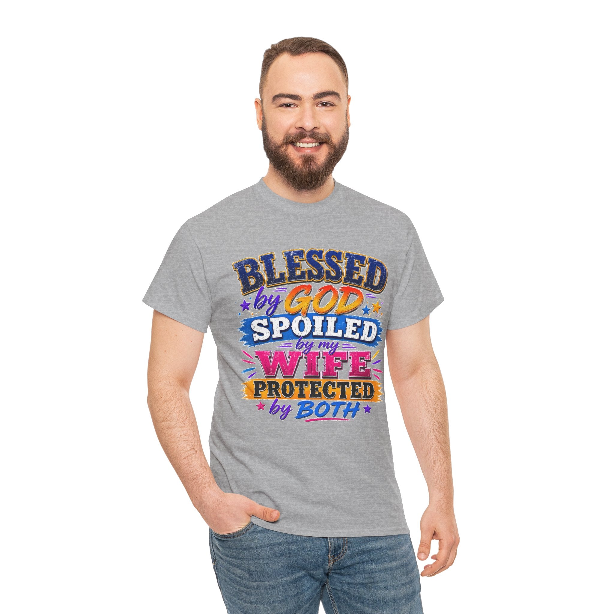 Blessed by God Spoiled by My Wife Shirt, Christian Men's T-Shirt, Faith Graphic Tee, Religious Husband Gift, Church Shirt for Men