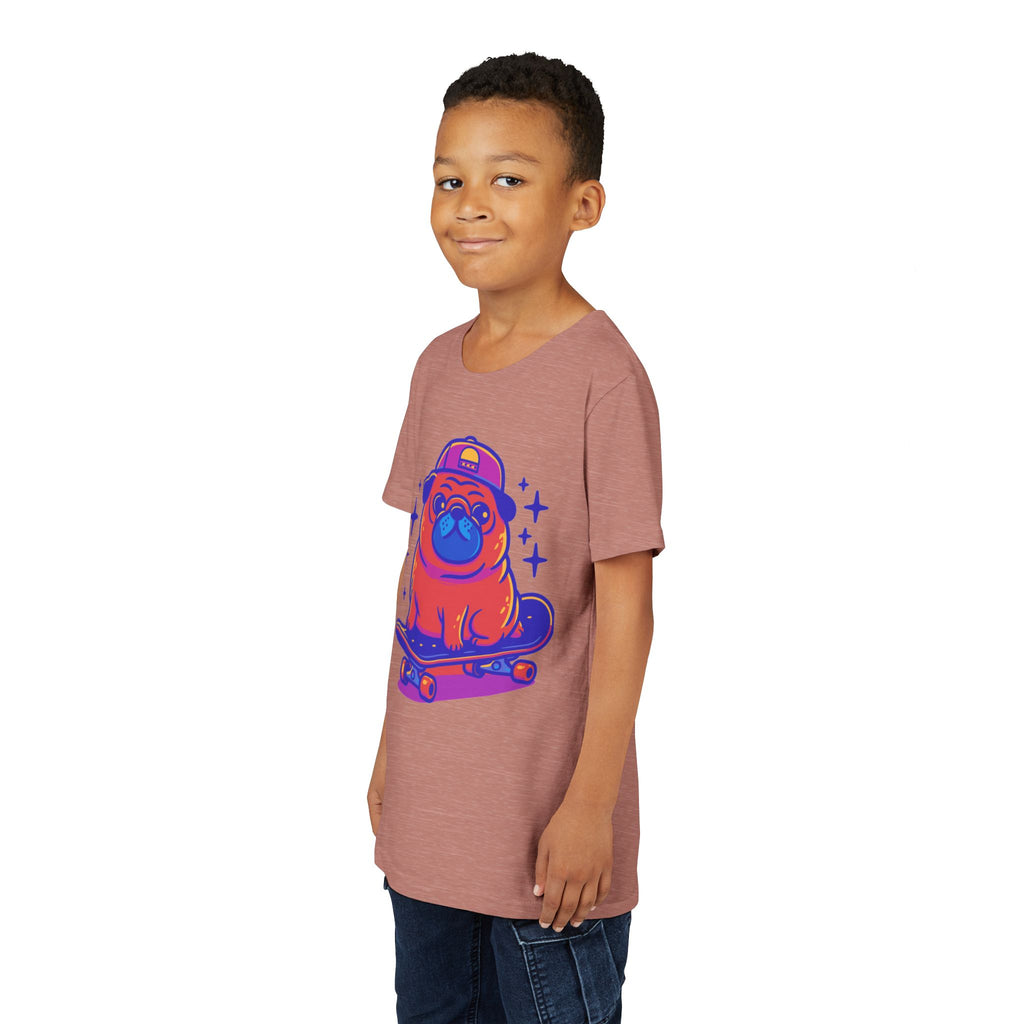 Cute Skateboarding Pug Kids T-Shirt | Funny Dog Graphic Tee for Boys & Girls | Youth Streetwear Shirt
