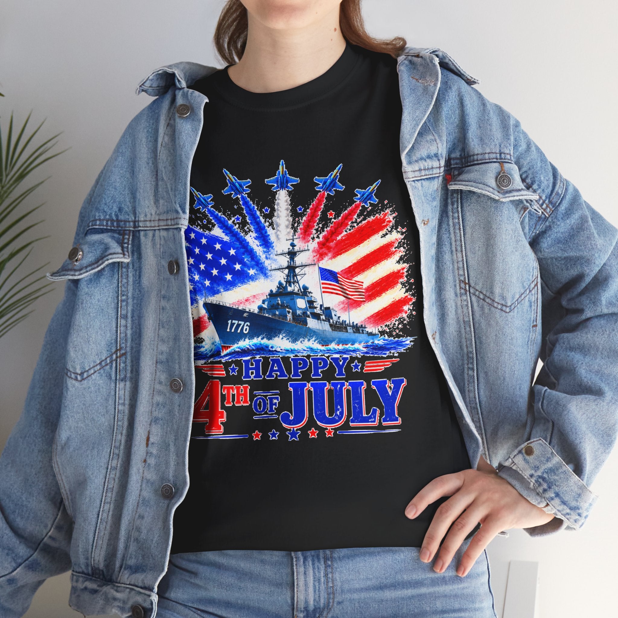 Happy 4th of July Shirt, Patriotic USA Flag Tee, American Eagle & Navy Ship Shirt, Independence Day T-Shirt, Military Pride Gift