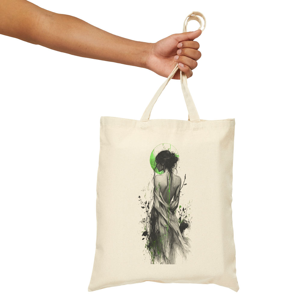 Canvas Tote Bag - Green Moon Muse Illustration