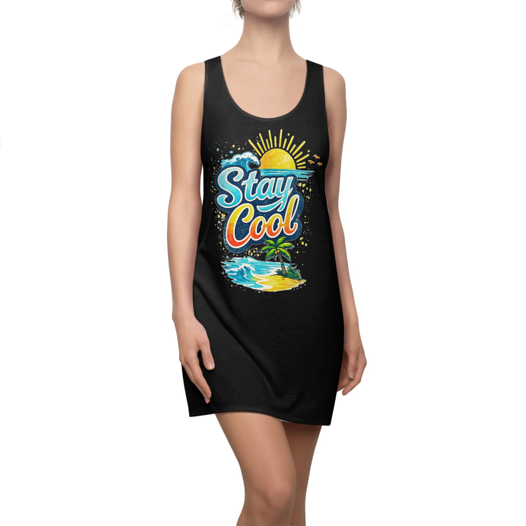 Stay Cool Racerback Dress — Tropical Beach Graphic Sundress
