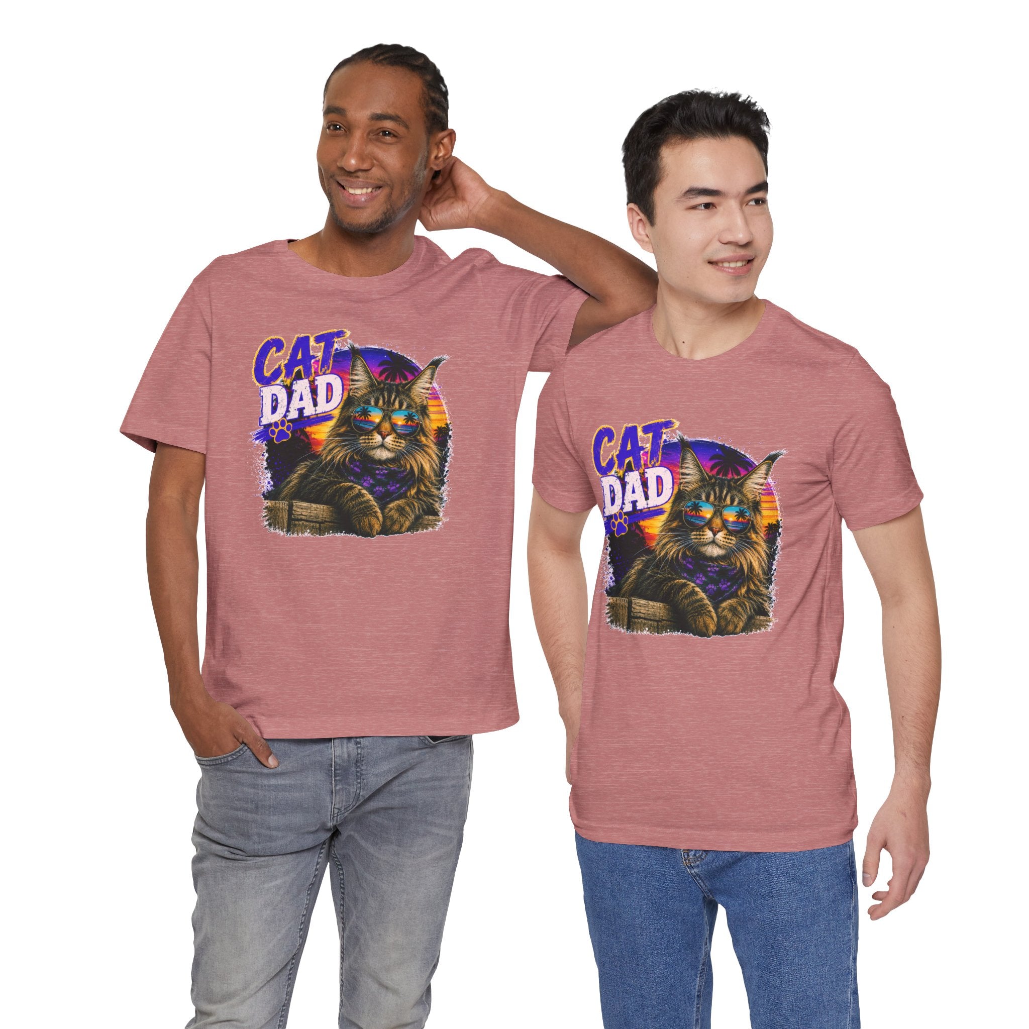 Cat Dad Maine Coon T-Shirt | Retro Sunset Cat Lover Shirt | Funny Cat Dad Gift | Vintage Graphic Tee for Men