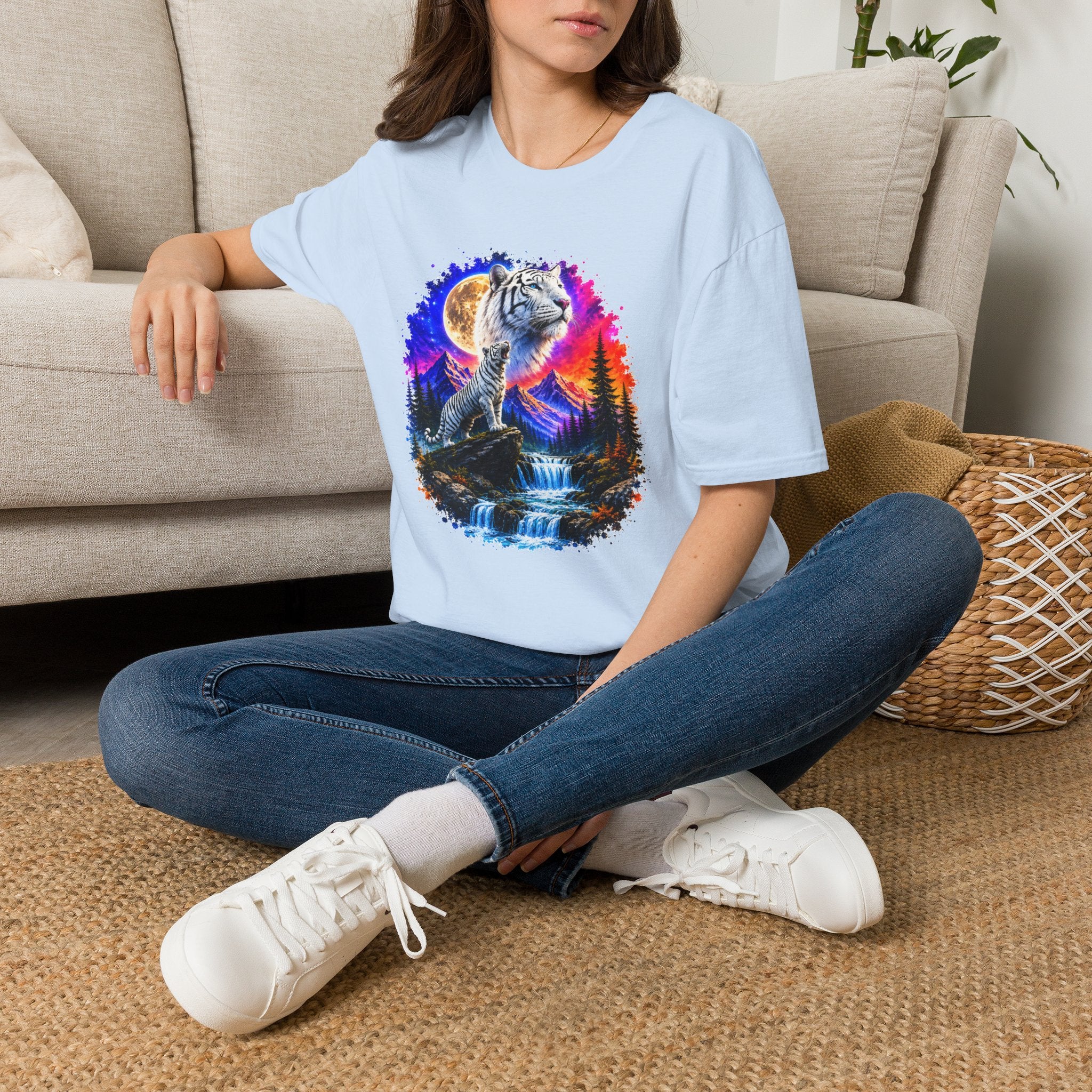 White Tiger Moon T-Shirt | Colorful Wildlife Graphic Tee | Big Cat Lover Gift | Nature Shirt