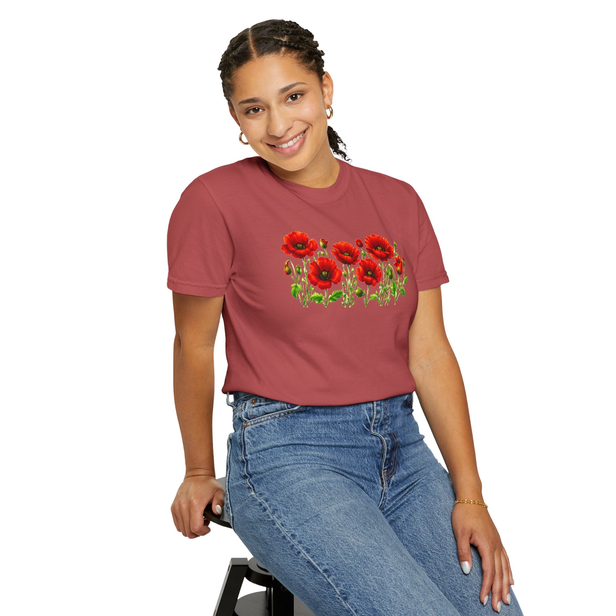 Red Poppy Shirt, Floral T-Shirt for Women, Wildflower Graphic Tee, Botanical Garden Shirt, Comfort Colors Tee