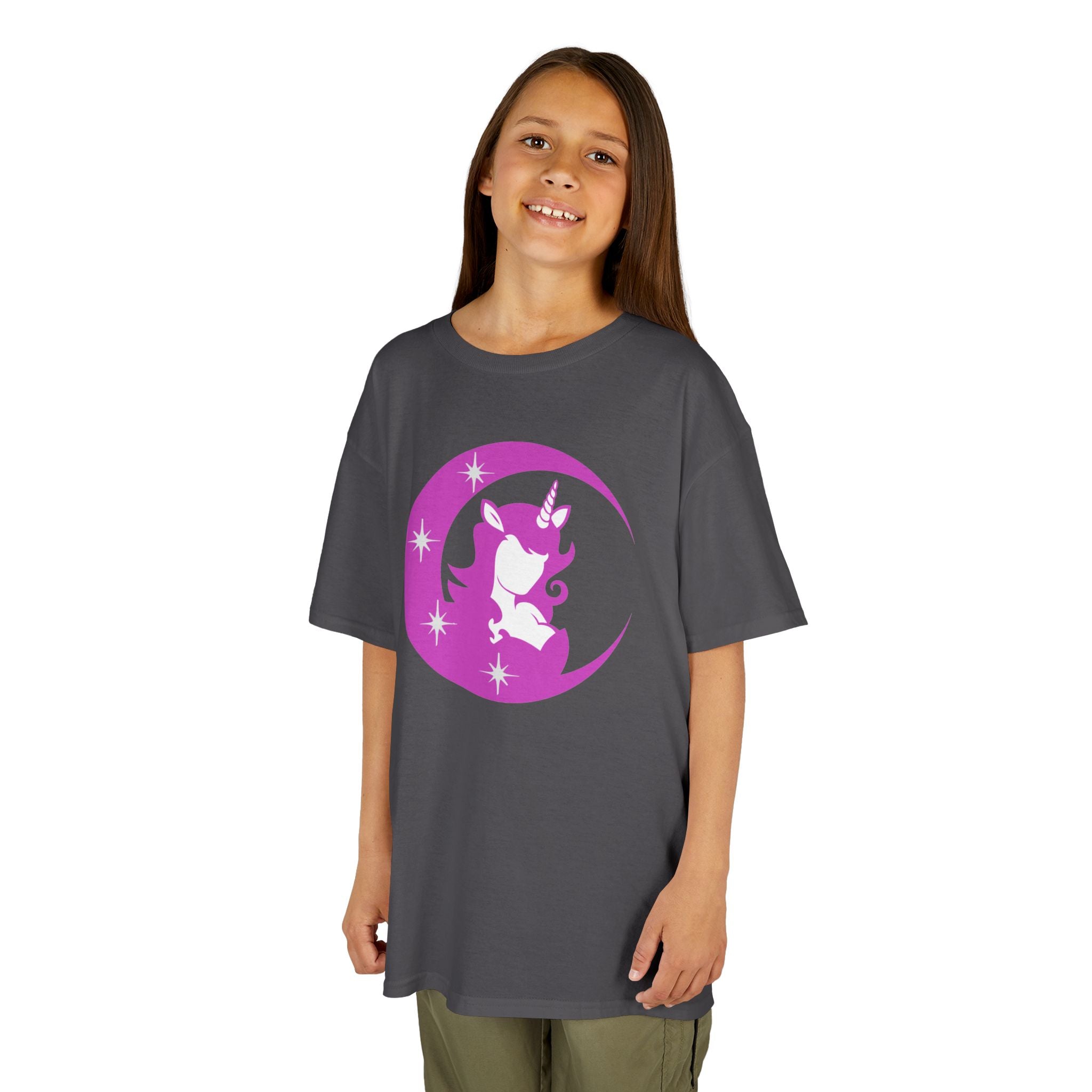 Kids T-Shirt — Pink Unicorn Moon Graphic Tee for Girls