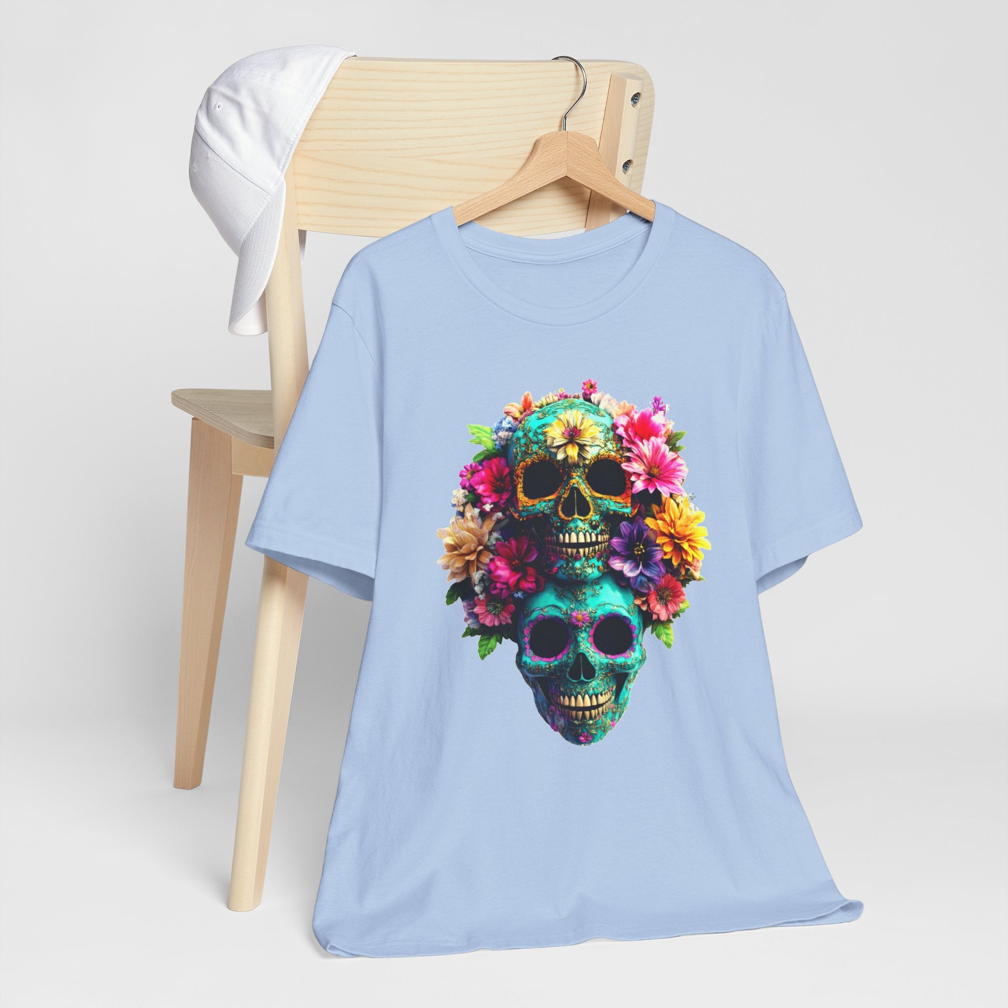 Floral Skull T-Shirt, Day of the Dead Shirt, Sugar Skull Graphic Tee, Colorful Skull Tee, Gothic Floral Shirt