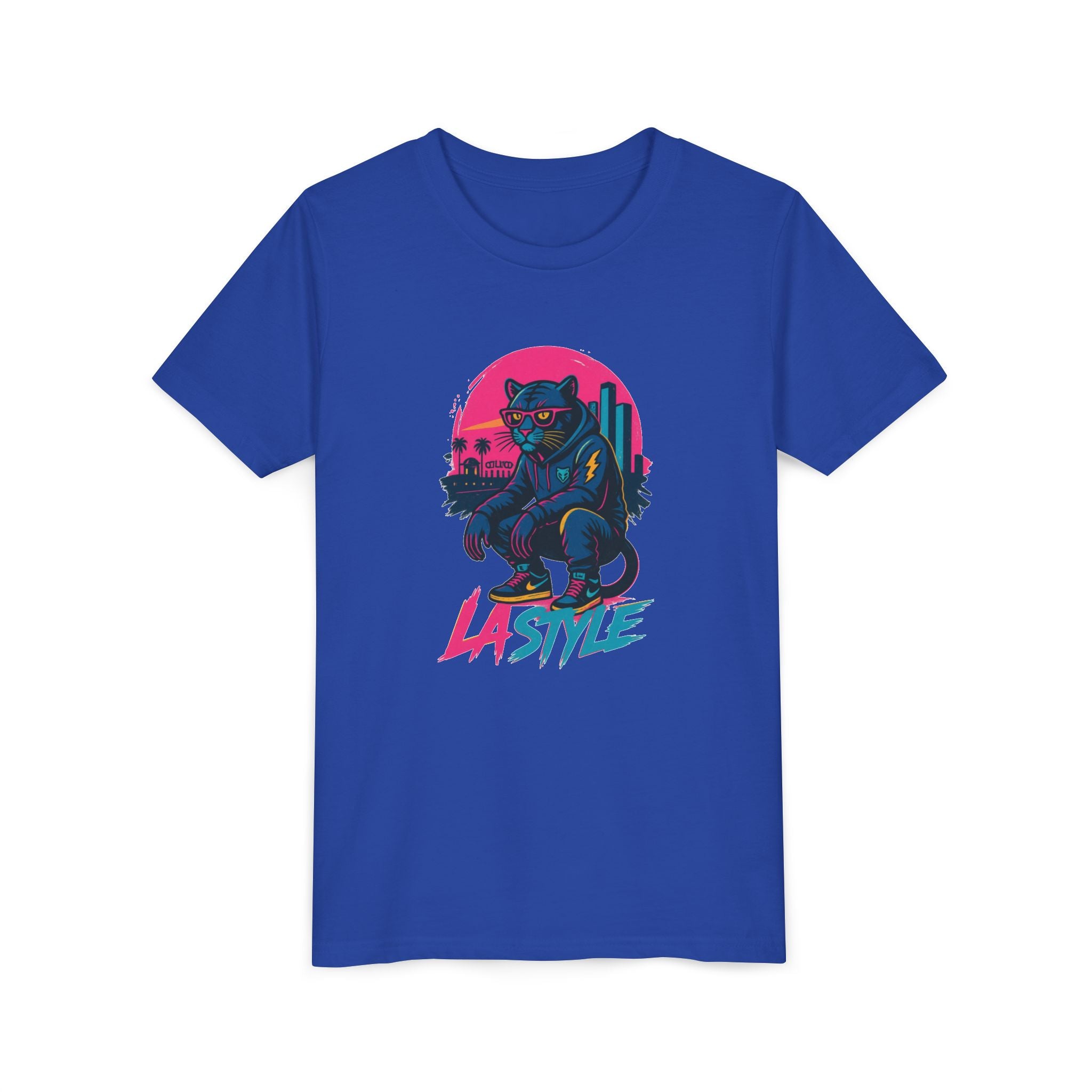 Youth Tee — Retro 'LA Style' Neon Panther Skate Design