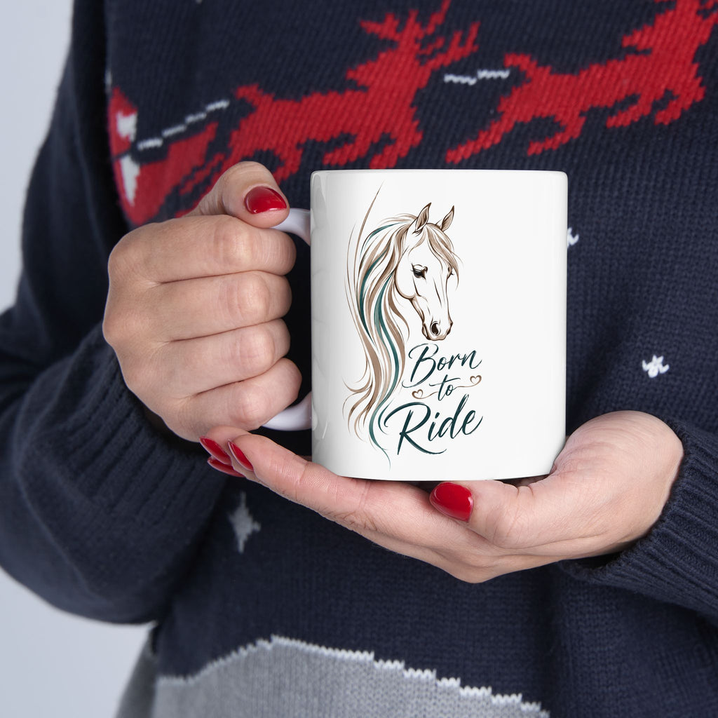 Ceramic Mug - 'Live a Beautiful Life' Floral Horse Coffee Cup (11oz, 15oz)