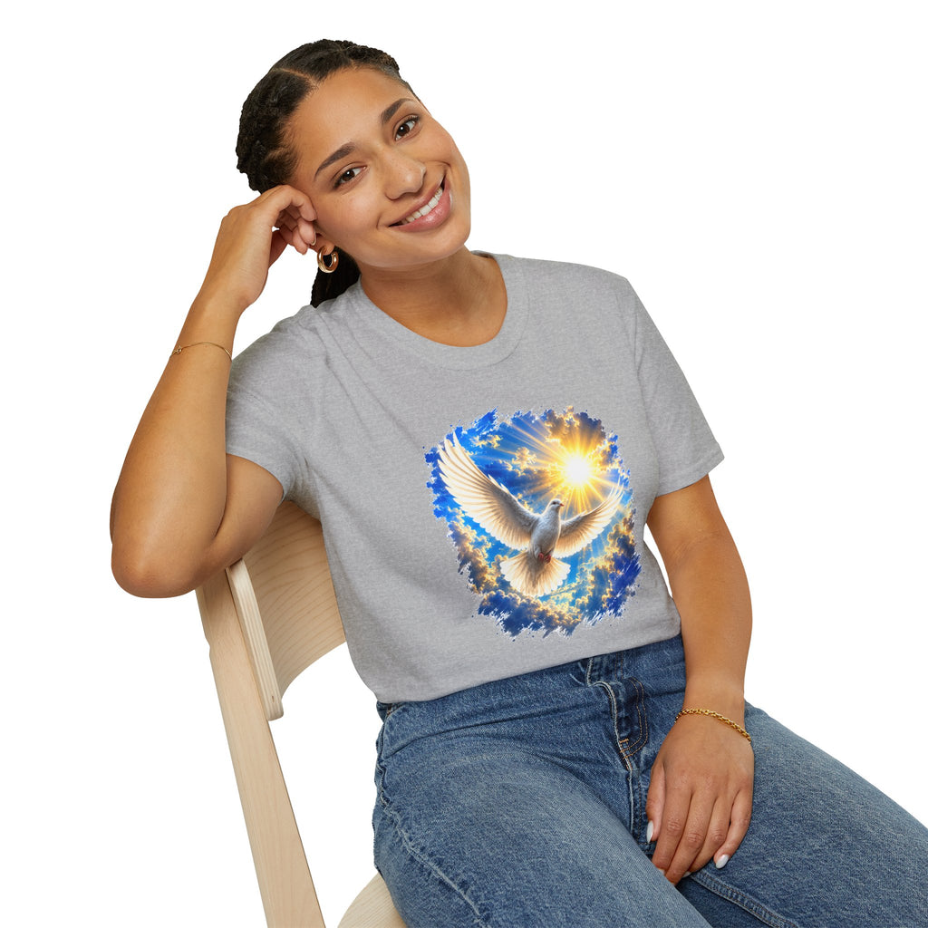 Dove of Light T-Shirt | White Dove Graphic Tee | Peace & Hope Shirt | Inspirational Bird Tee | Christian Gift | Unisex Graphic T-Shirt