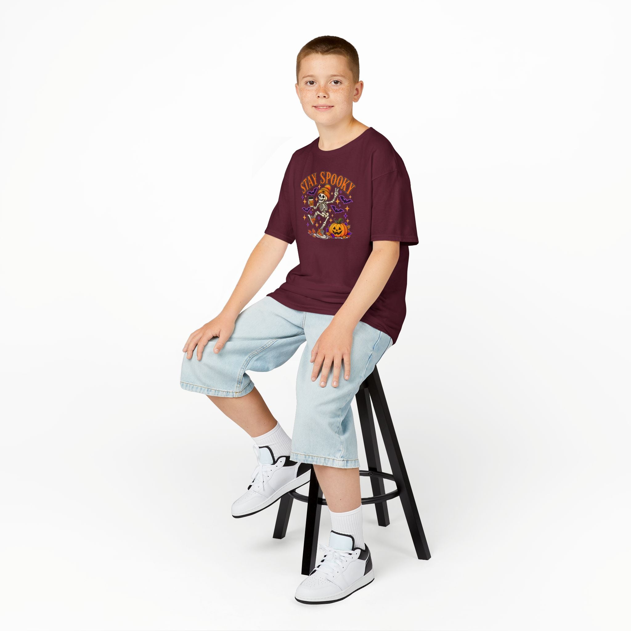 Kids Halloween Shirt, Stay Spooky Skeleton Tee, Pumpkin Graphic T-Shirt, Spooky Season Kids Tee