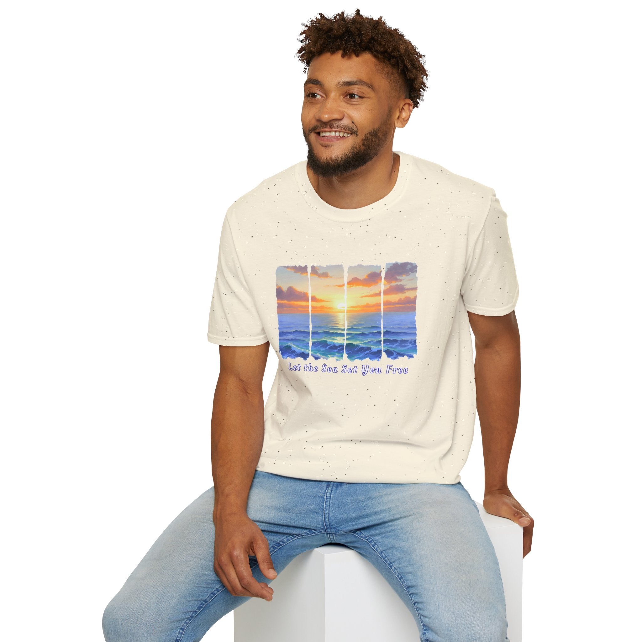 Sunset Ocean Shirt Let the Sea Set You Free Beach T Shirt Summer Vacation Tee Aesthetic Sea Wave Graphic Shirt
