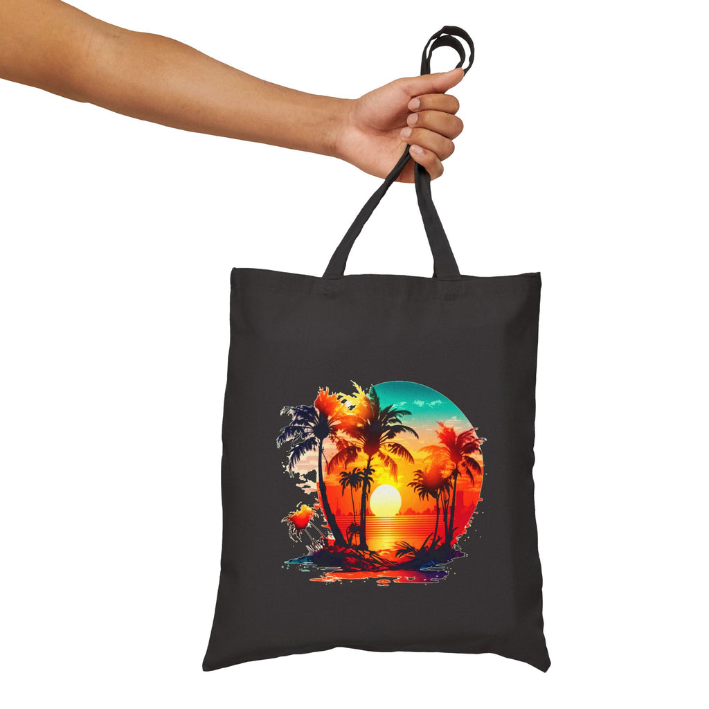 Tropical Sunset Tote Bag, Beach Canvas Tote, Summer Palm Tree Bag, Aesthetic Beach Bag