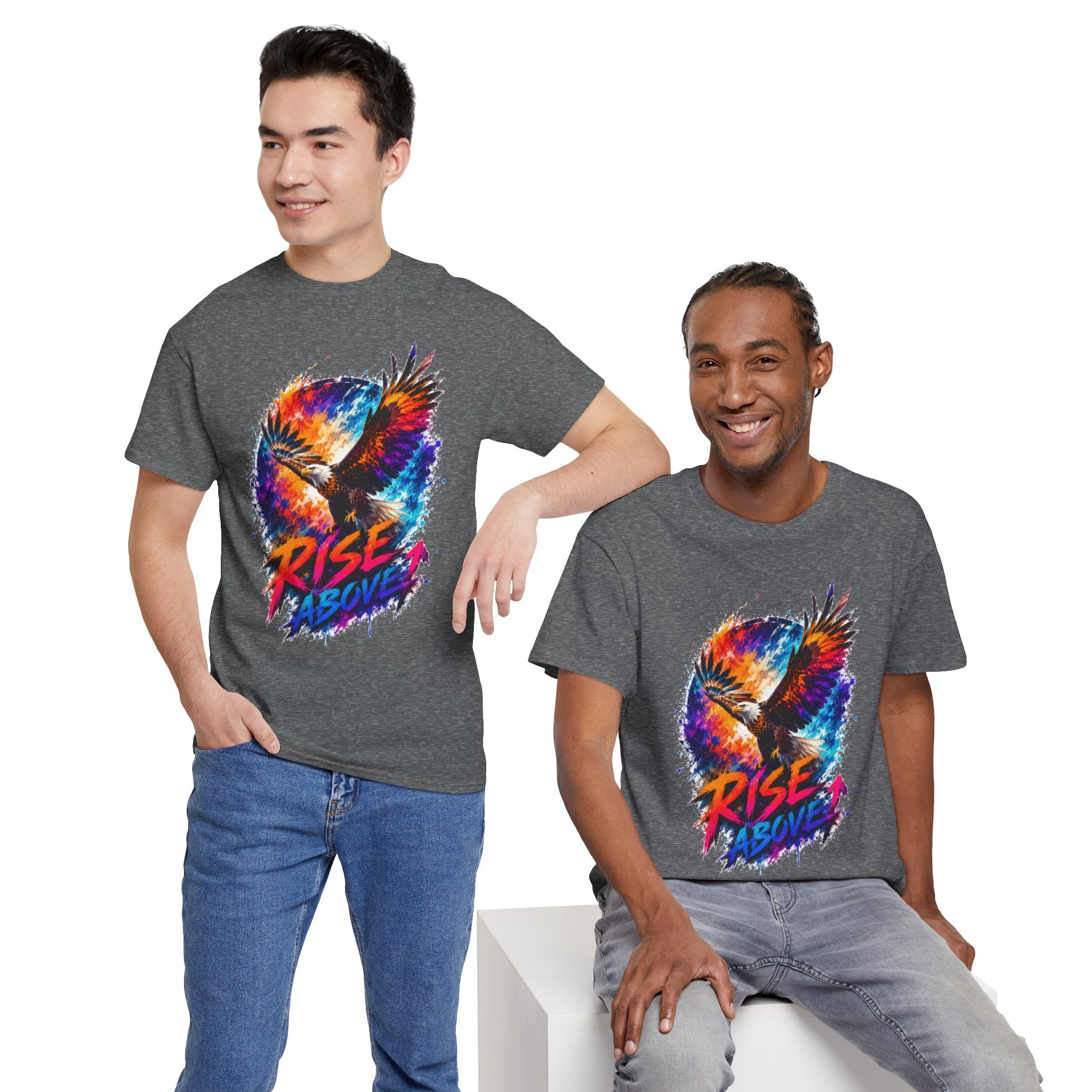 Rise Above Eagle Graphic T-Shirt | Motivational Unisex Tee | Colorful Freedom Bird Shirt