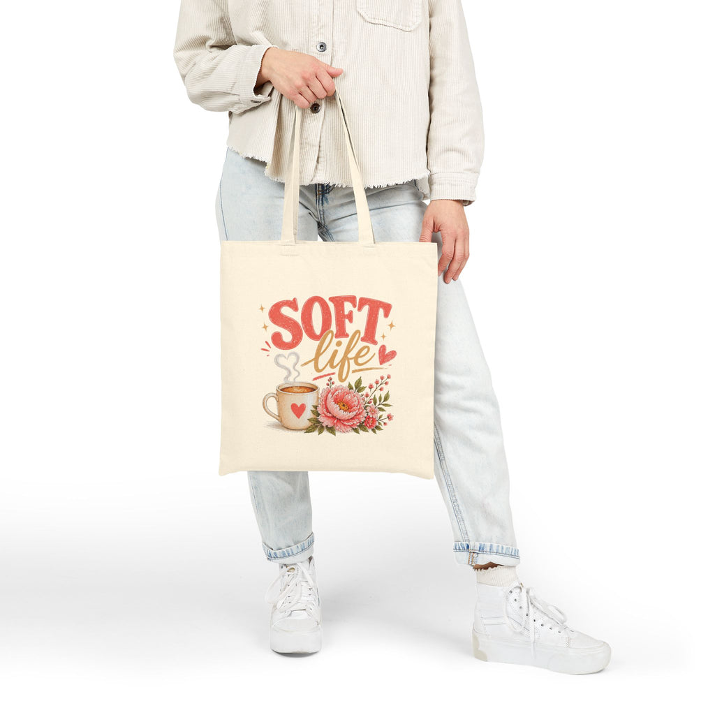 Tote Bag — "Soft Life" Floral Coffee Canvas Tote