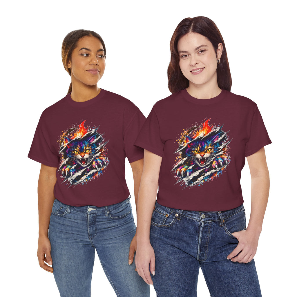 Colorful Angry Cat Rip Through Graphic Tee | Neon Cat T-Shirt | Unisex Streetwear Shirt | Fierce Cat Art | Gift for Cat Lovers