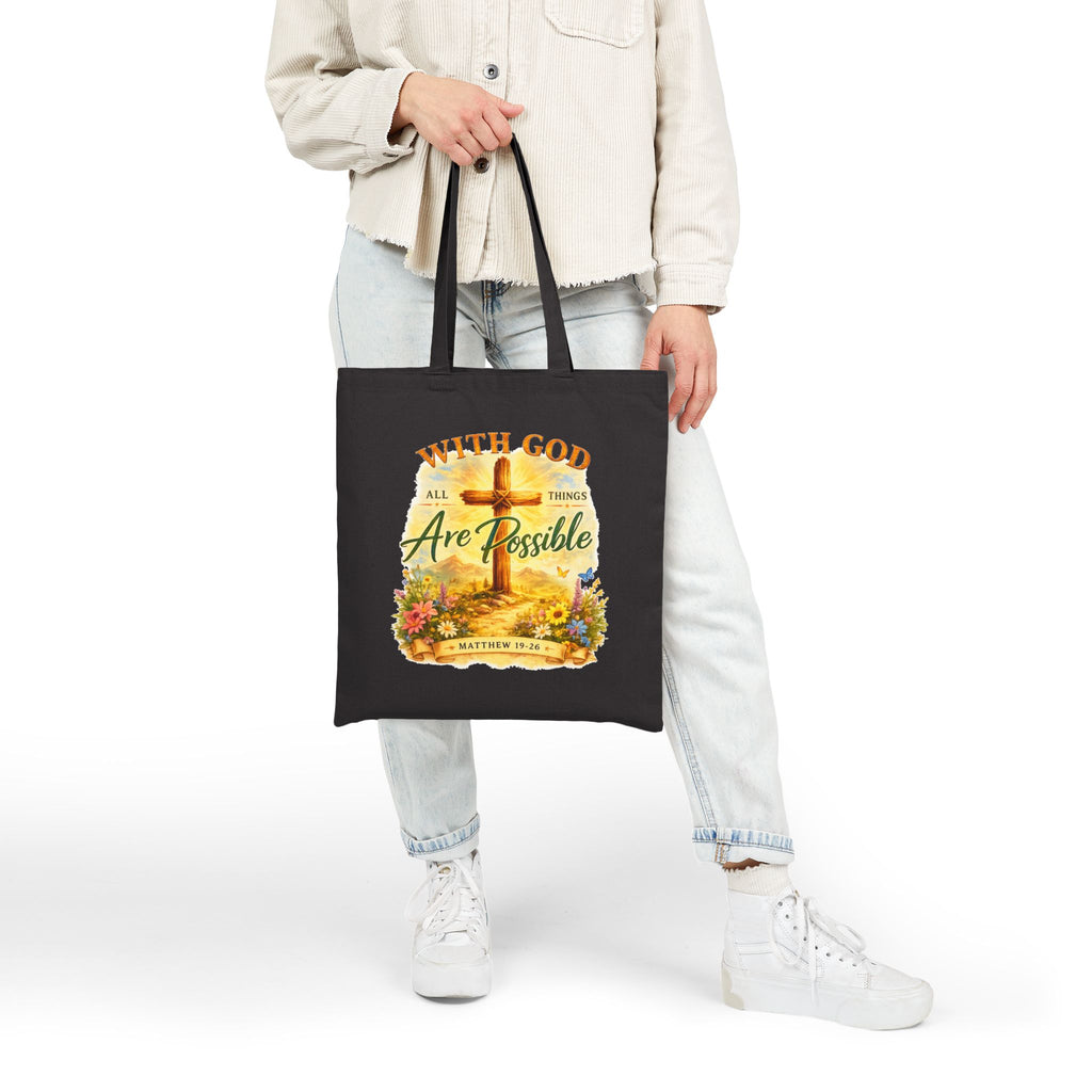 Christian Tote Bag – With God All Things Are Possible | Matthew 19:26 Faith Tote Bag | Religious Gift for Women