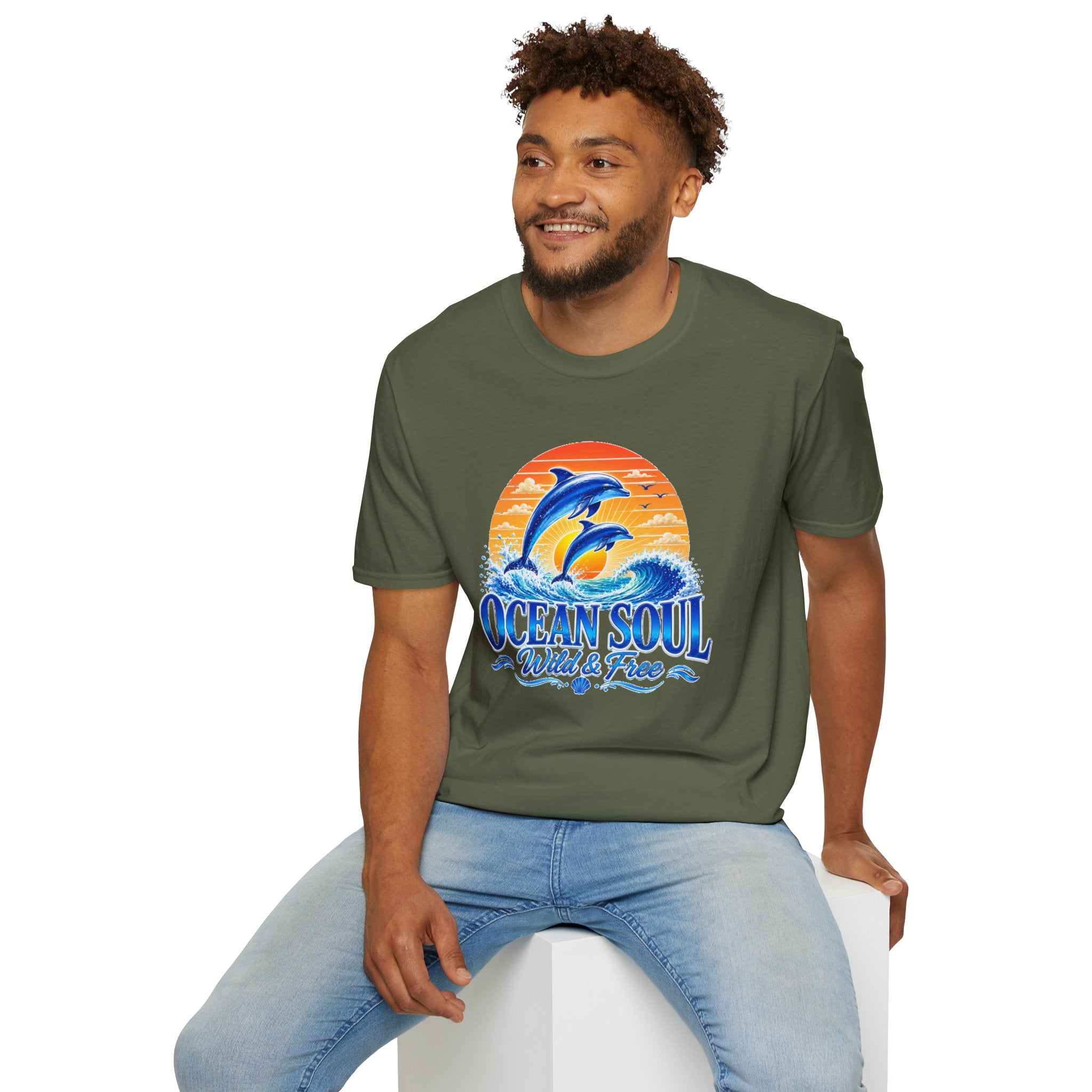 Ocean Soul Dolphin T-Shirt | Wild & Free Beach Tee | Coastal Summer Shirt | Ocean Lover Gift | Dolphin Graphic Unisex Tee