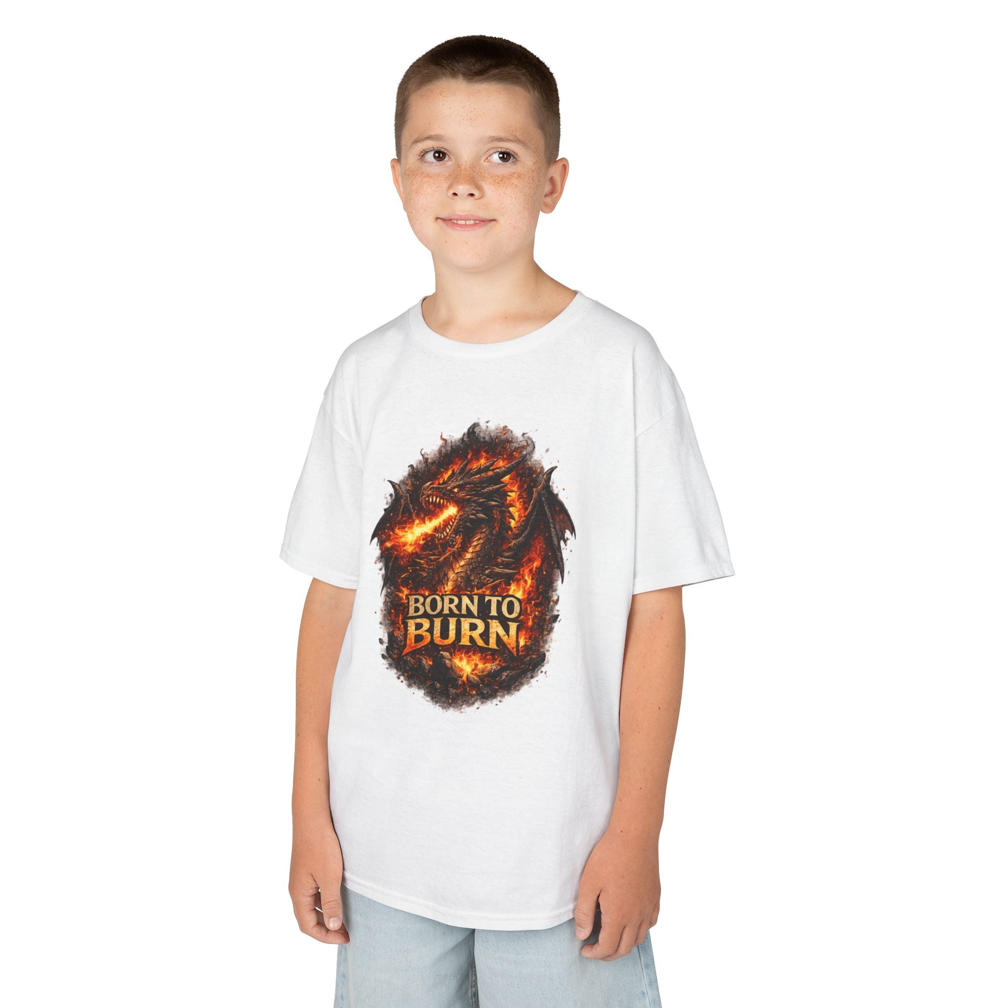 Kids Dragon Shirt, Fiery Dragon Tee for Boys, Fantasy Graphic T-Shirt, Gamer Kids Shirt, Cute Dragon Shirt, Born To Burn Tee