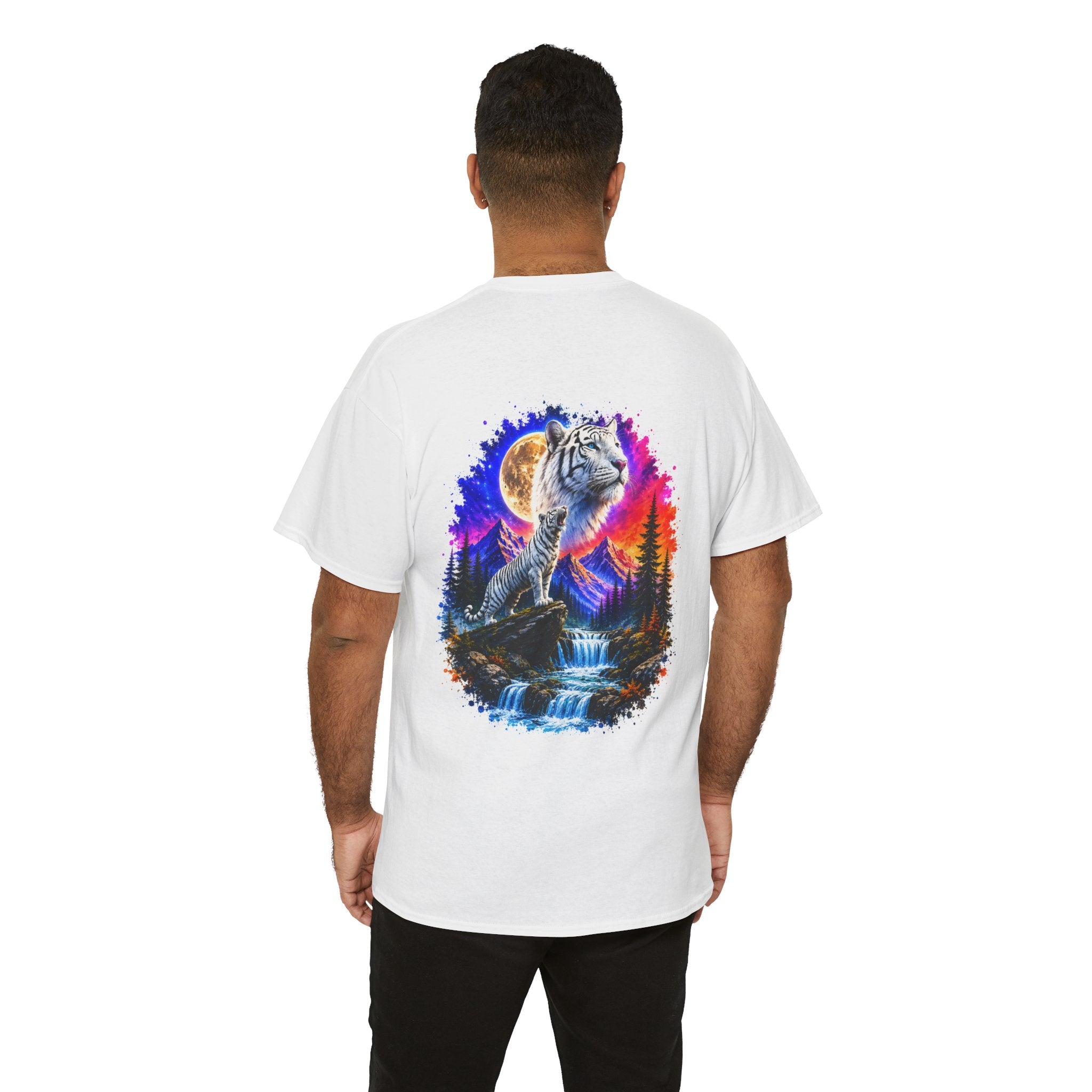 White Tiger Moon T-Shirt | Colorful Wildlife Graphic Tee | Big Cat Lover Gift | Unisex Nature Shirt