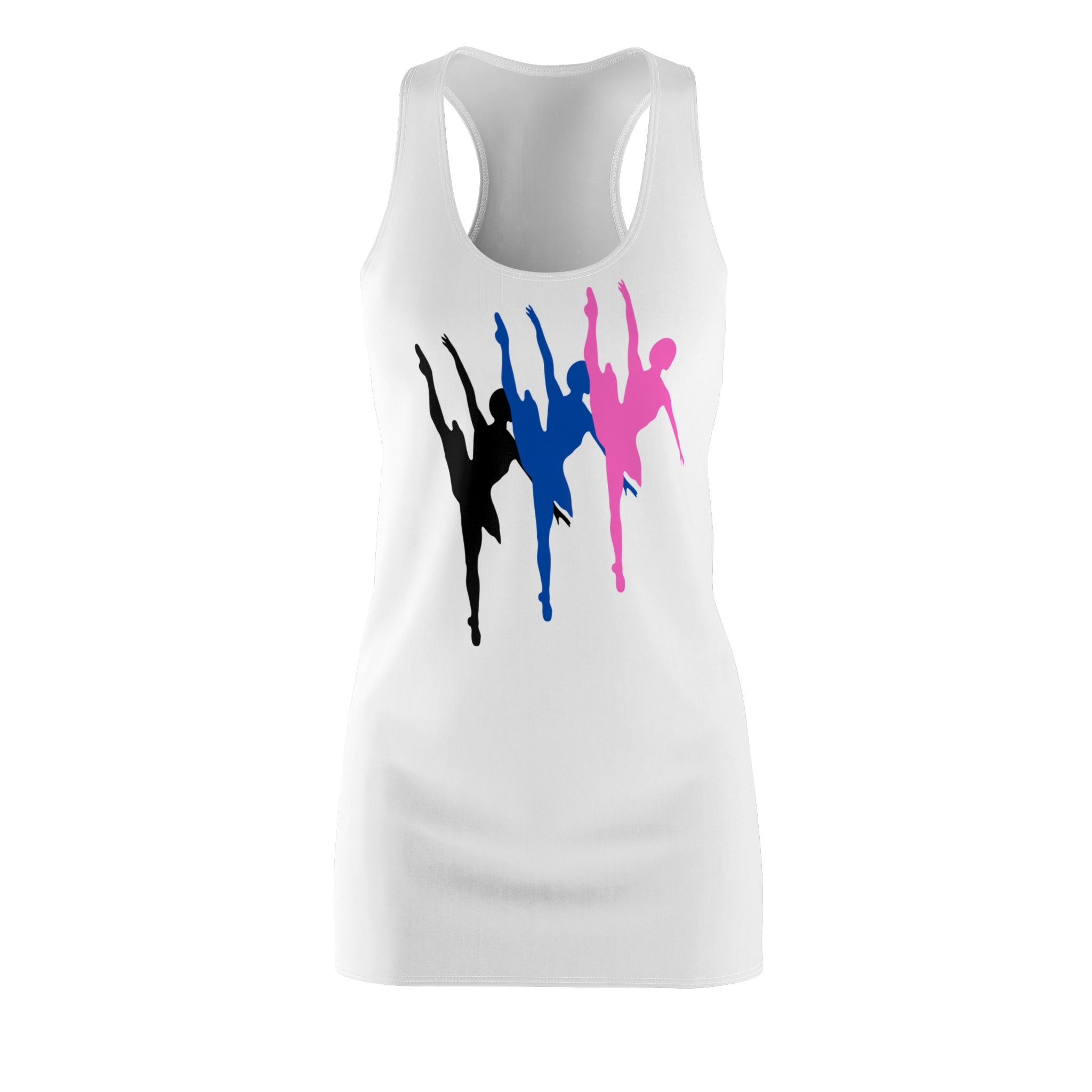 Sexy Racerback Mini Dress – Cute Dancer Print | Summer Bodycon Dress for Women (Pink, Blue, Black)