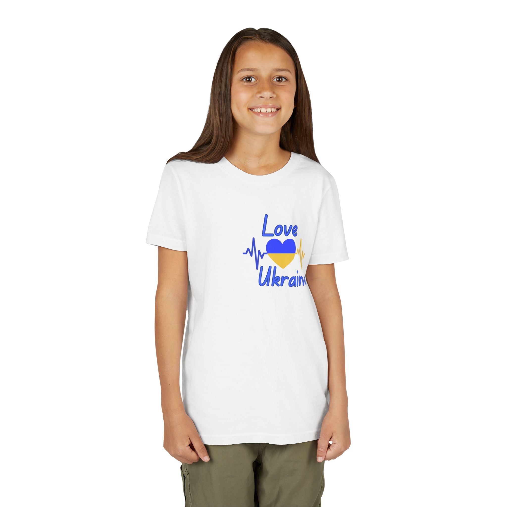Love Ukraine Youth Tee — Blue & Yellow Heart Kids Shirt (Support Ukraine)