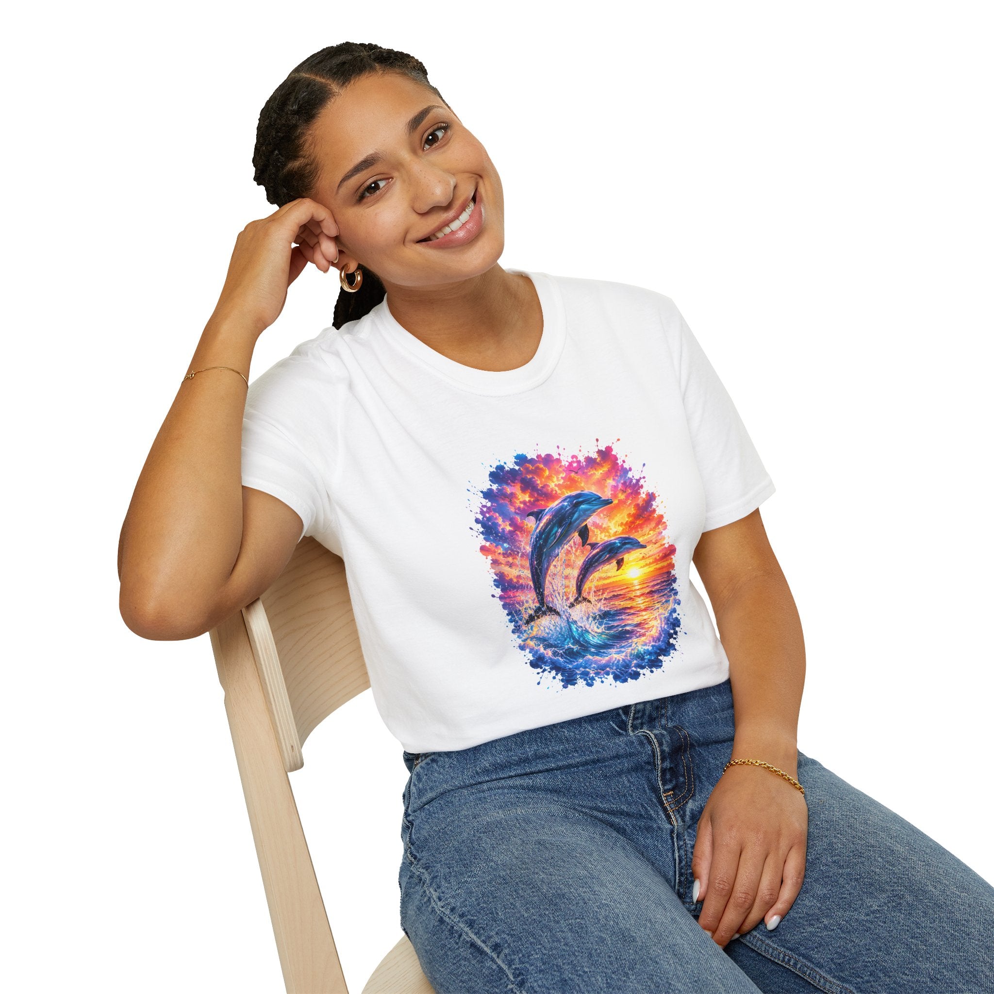 Dolphin Sunset TShirt  Vibrant Ocean Jump Graphic Tee