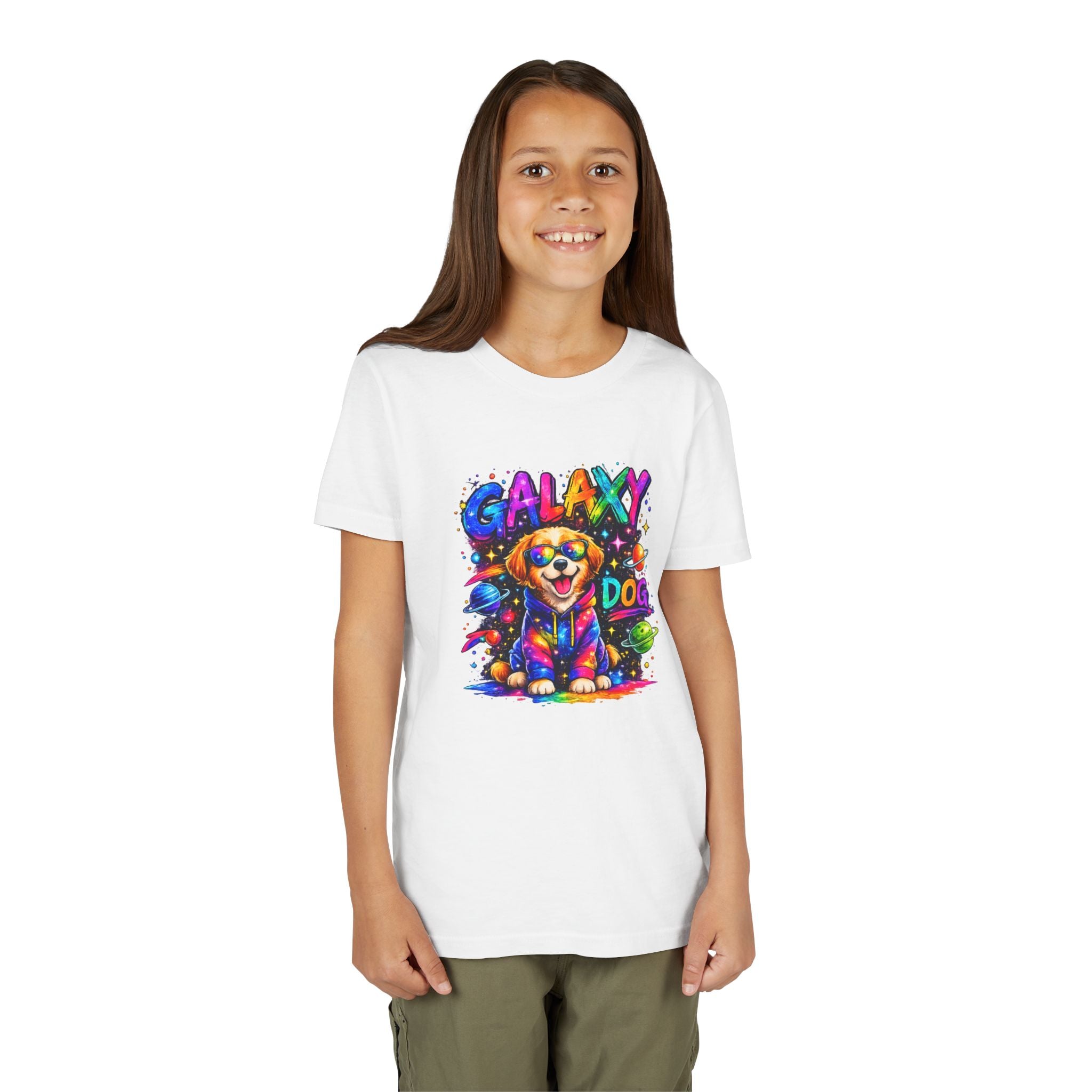 Galaxy Dog Youth Shirt, Space Puppy Kids T-Shirt, Colorful Dog Tee for Boys Girls, Rainbow Galaxy Dog Graphic Tee, Cute Gift for Dog Lovers