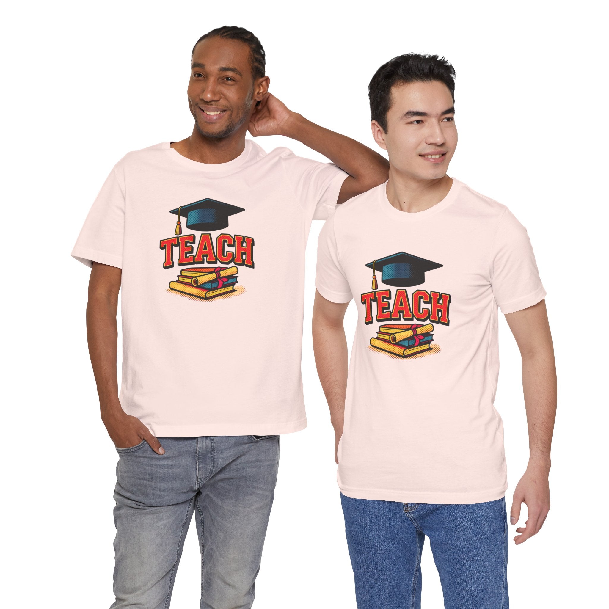 Teach Graduation T‑Shirt — Teacher Gift Tee with Cap & Books Design