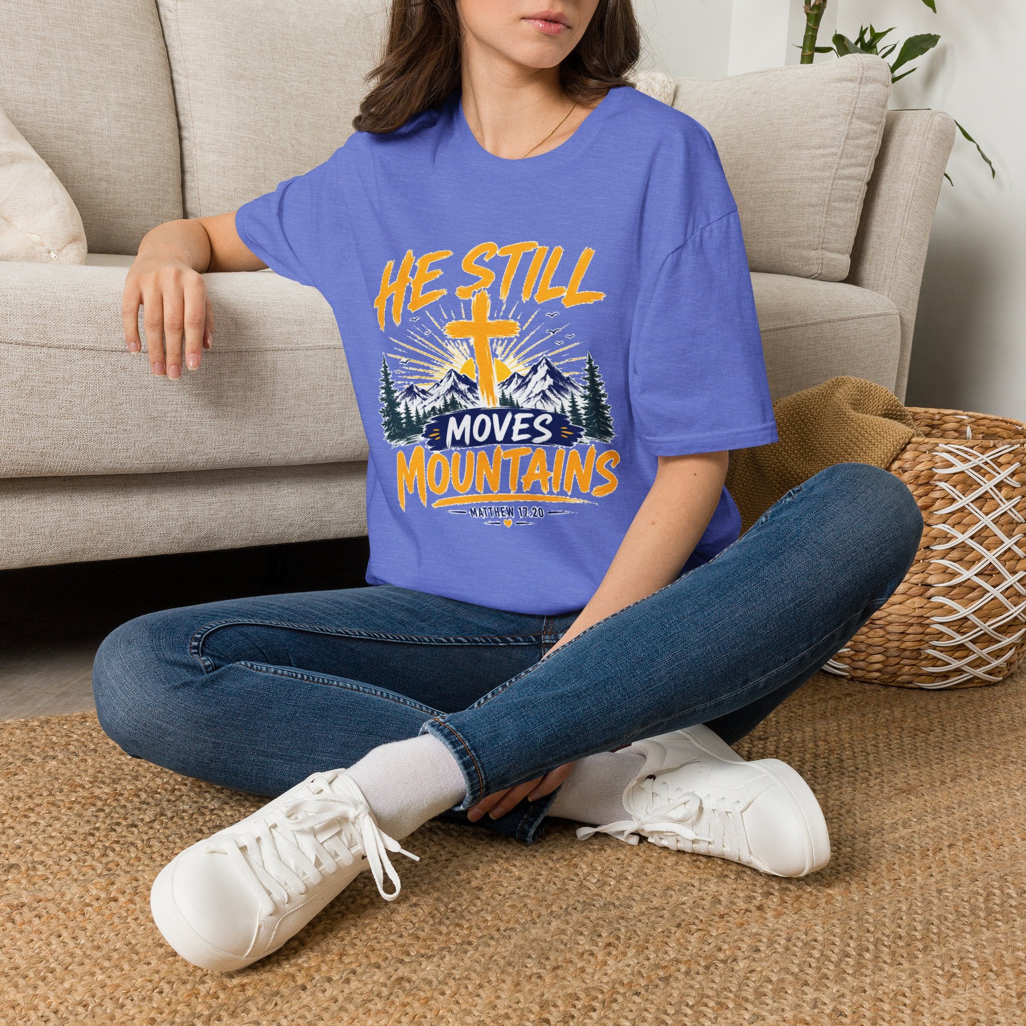 He Still Moves Mountains Shirt, Christian T-Shirt, Faith Cross Tee, Bible Verse Shirt, Religious Gift