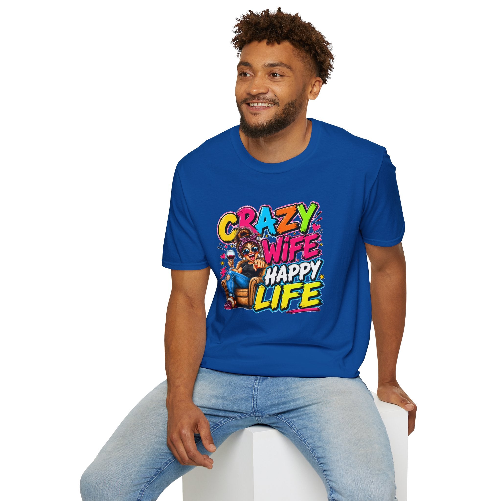 Crazy Wife Happy Life Shirt, Funny Wife T-Shirt, Funny Marriage Tee, Husband Gift, Couples Graphic Tee, Marriage Humor Shirt, Gift for Wife