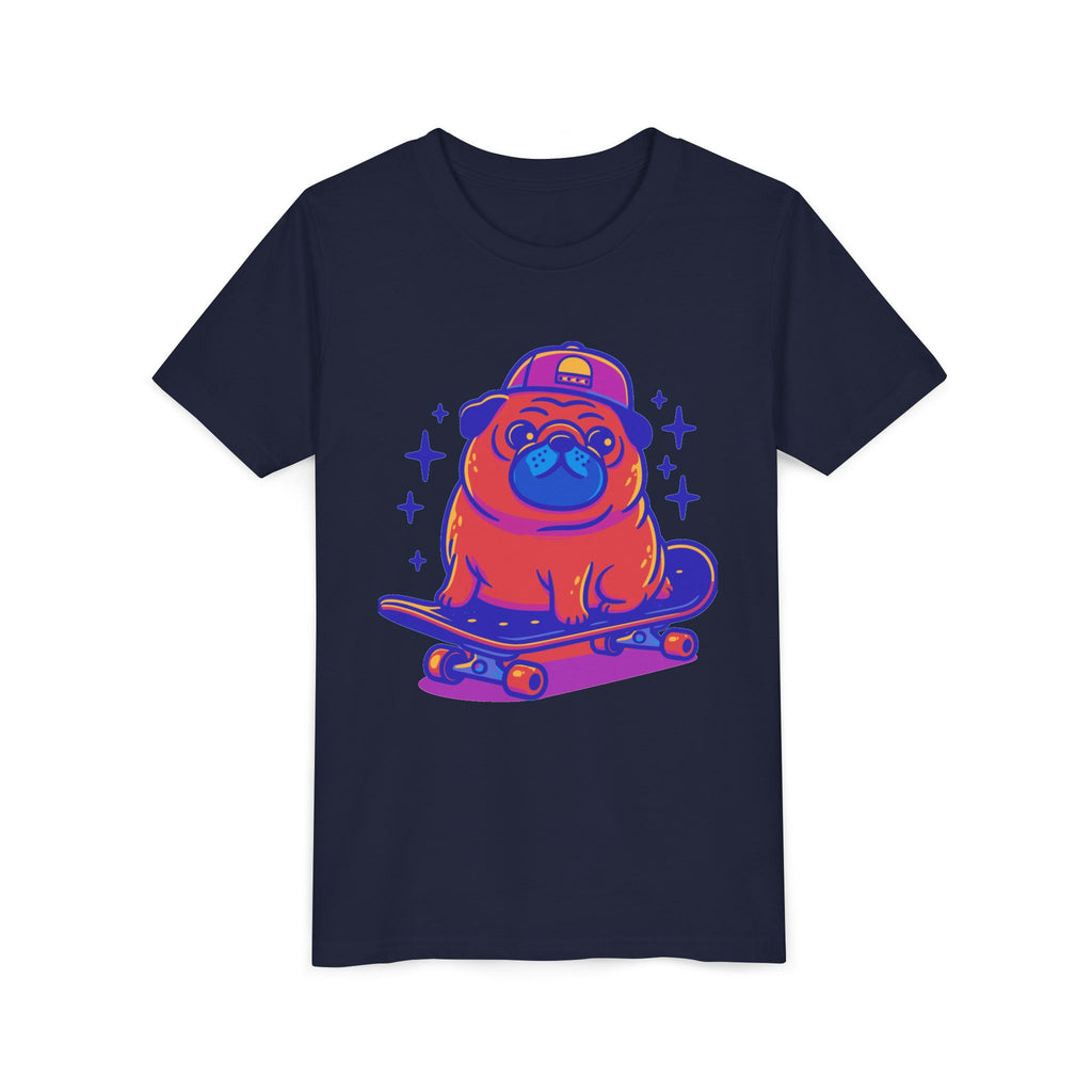 Cute Skateboarding Pug Kids T-Shirt | Funny Dog Graphic Tee for Boys & Girls | Youth Streetwear Shirt