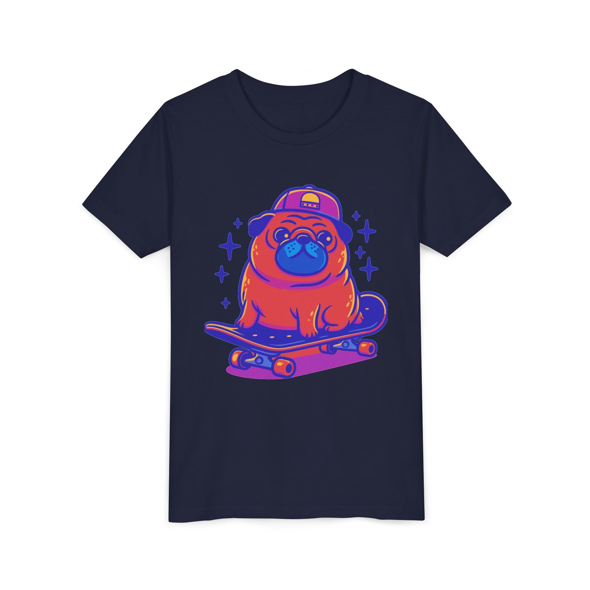Cute Skateboarding Pug Kids T-Shirt | Funny Dog Graphic Tee for Boys & Girls | Youth Streetwear Shirt