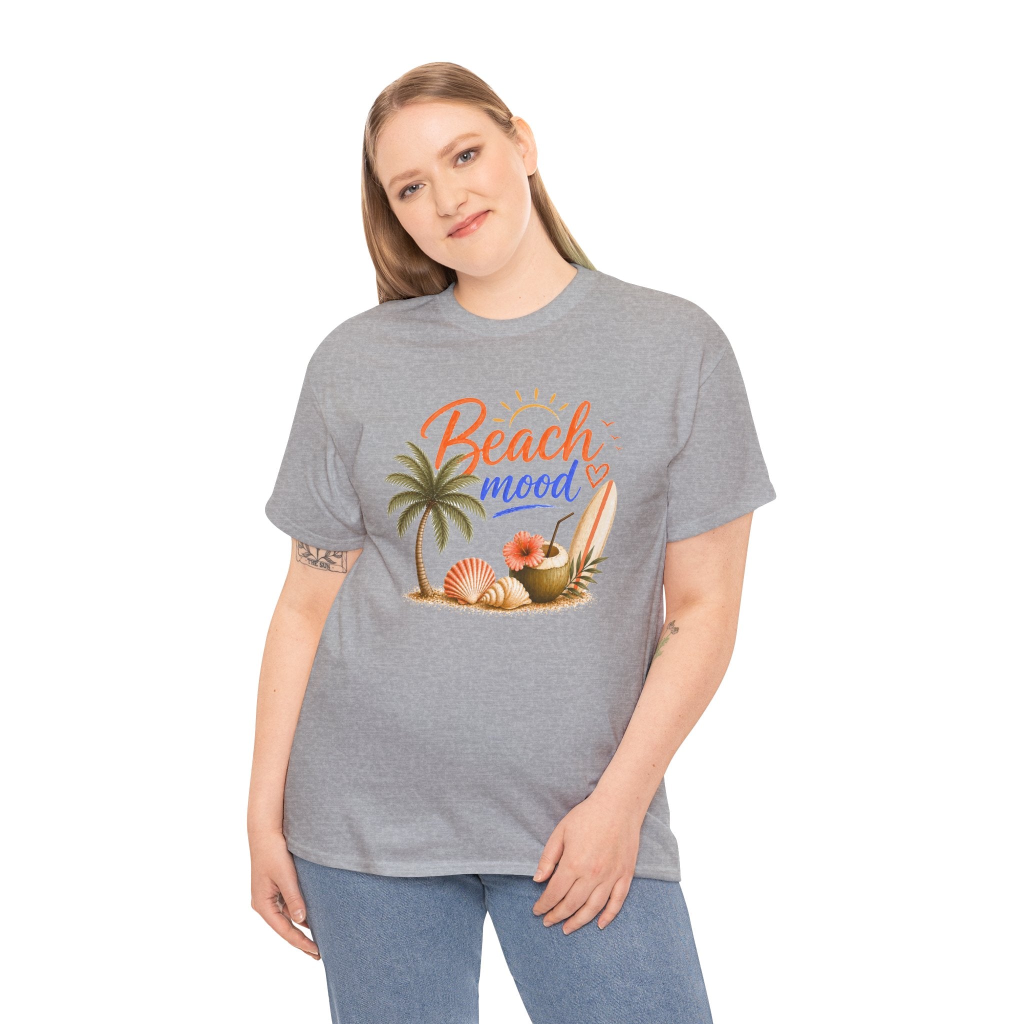 Beach Mood T-Shirt - Tropical Palm, Seashell Graphic Tee