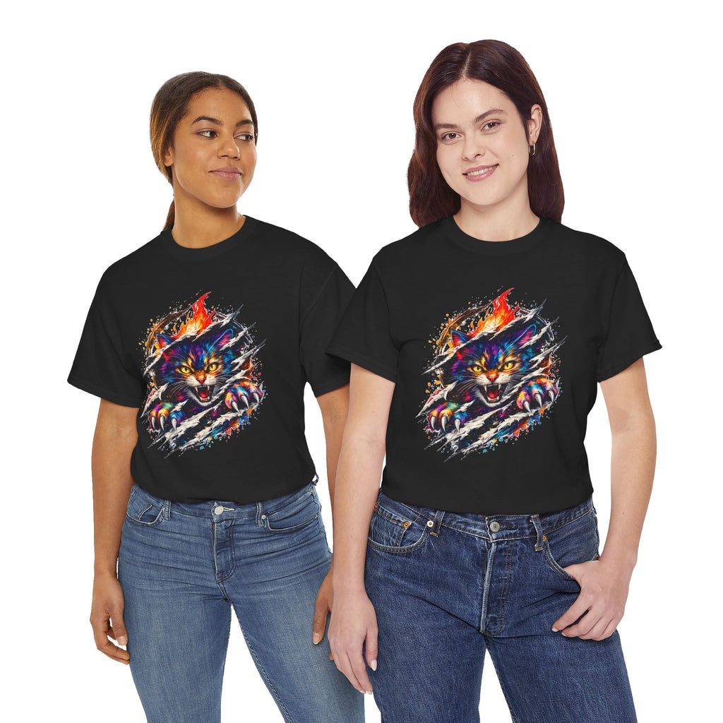 Colorful Angry Cat Rip Through Graphic Tee | Neon Cat T-Shirt | Unisex Streetwear Shirt | Fierce Cat Art | Gift for Cat Lovers