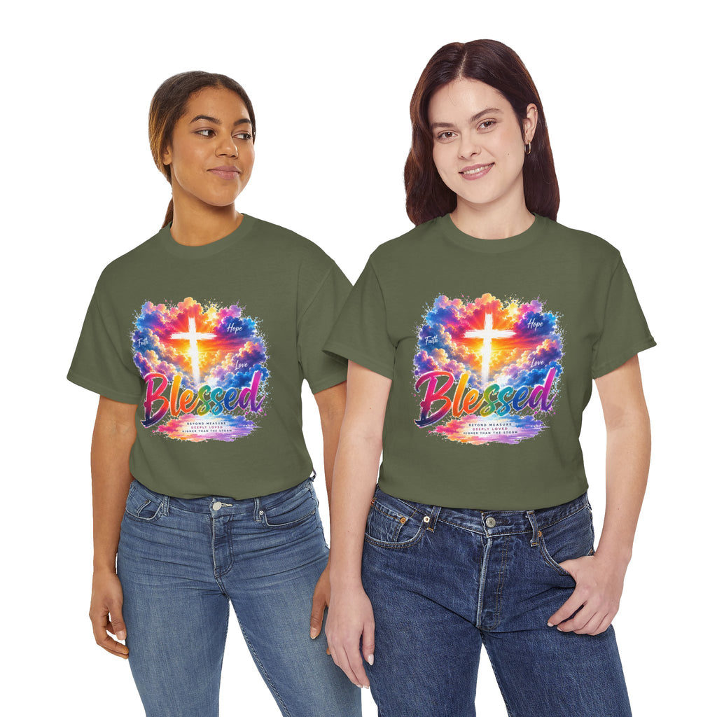 Blessed Christian T-Shirt, Colorful Cross Shirt, Faith Graphic Tee, Jesus Lover Gift, Religious Unisex Shirt