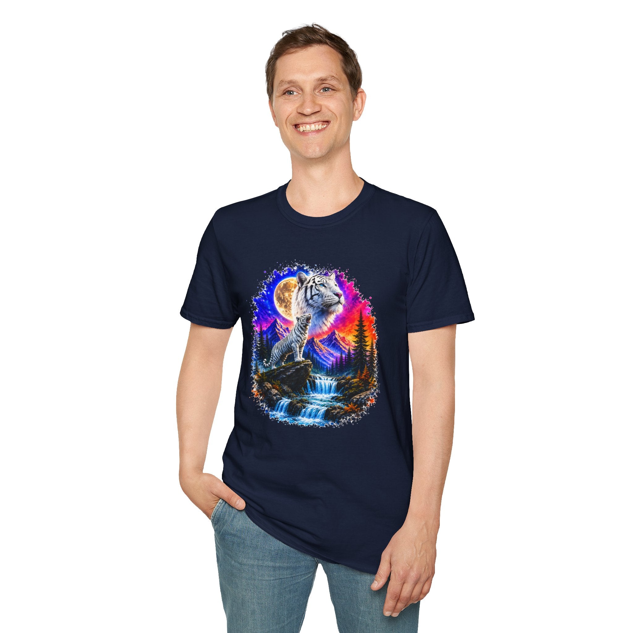 White Tiger Moon T-Shirt | Colorful Wildlife Graphic Tee | Big Cat Lover Gift | Nature Shirt