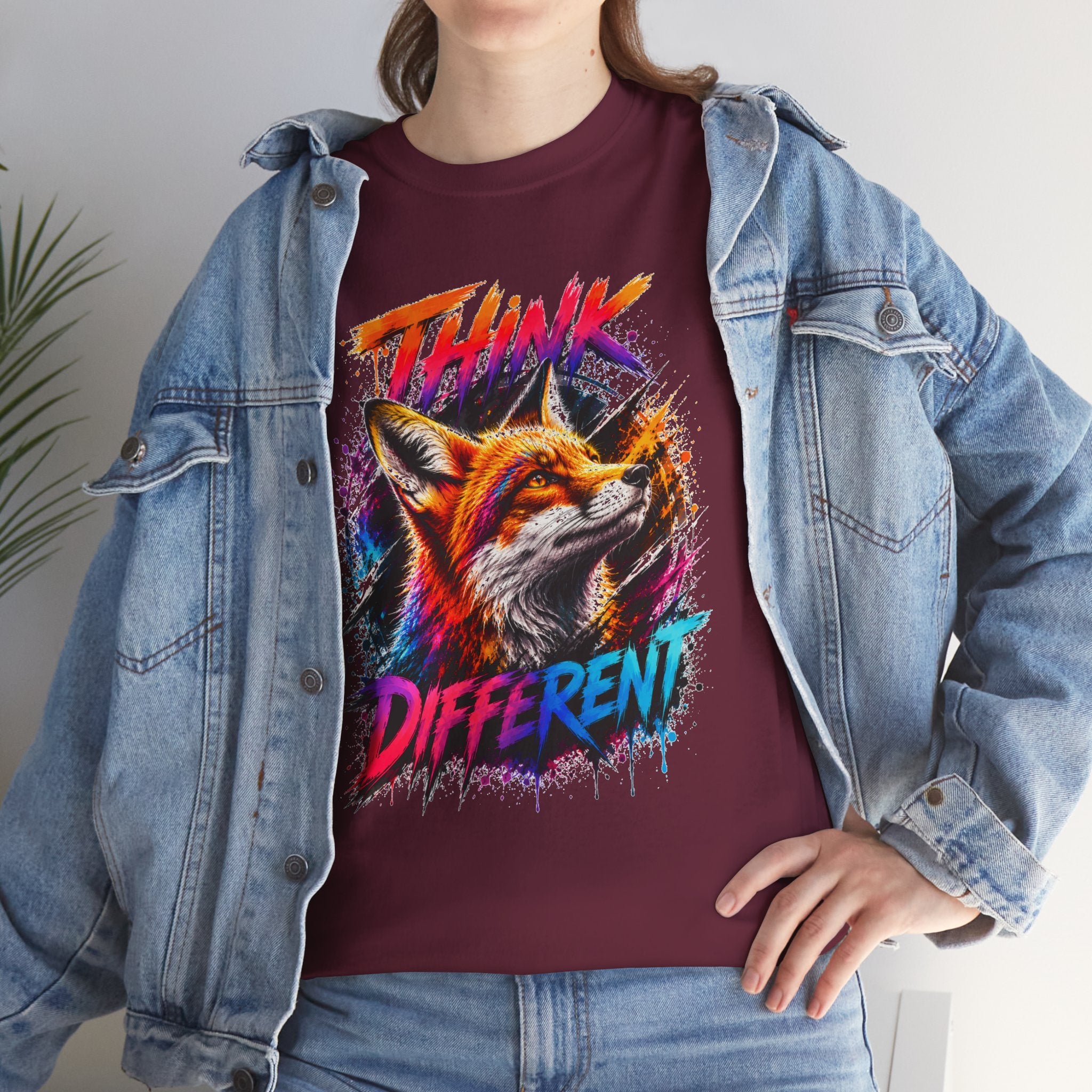 Think Different Fox Shirt, Colorful Fox T-Shirt, Wildlife Graphic Tee, Neon Animal Shirt, Gift for Fox Lovers