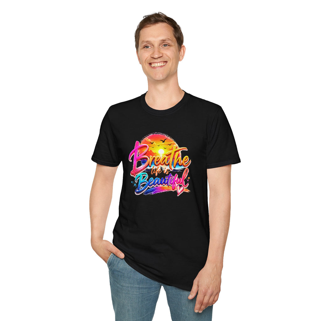 T-Shirt — "Breathe Life Is Beautiful" Sunset Graphic Tee