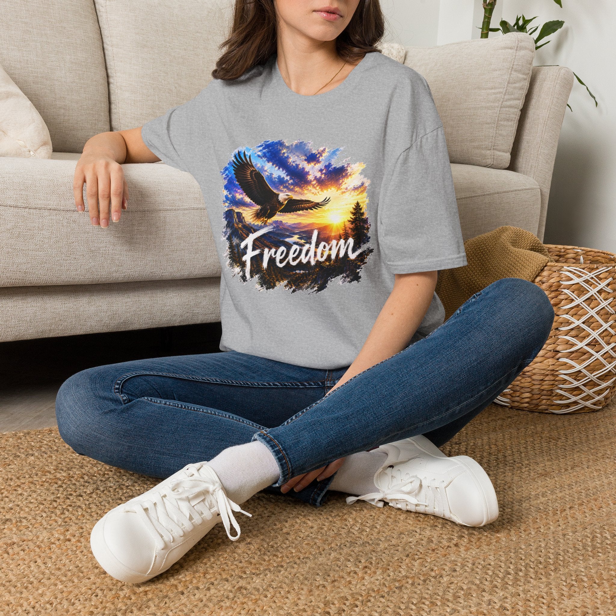 Freedom Eagle T-Shirt, Soaring Eagle Graphic Tee, Sunset Wildlife Shirt, Nature Lover Gift, Unisex Outdoor Tee