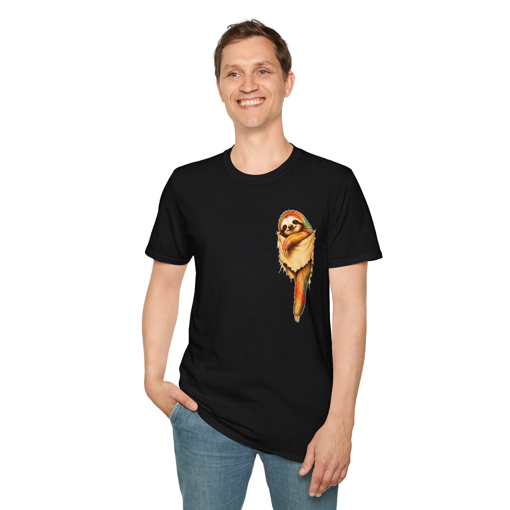 Sloth Pocket Tee — Cute Hugging Sloth Graphic T-Shirt