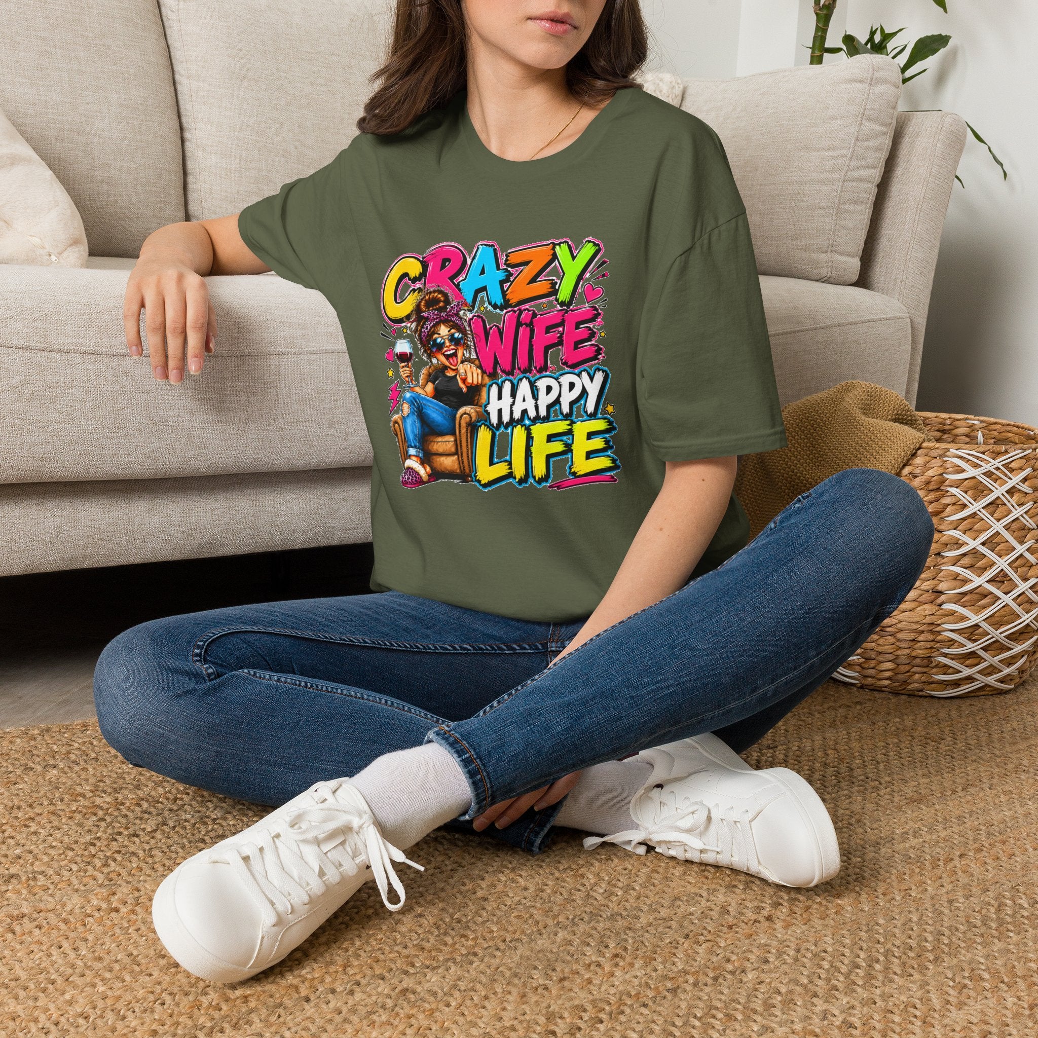 Crazy Wife Happy Life Shirt, Funny Wife T-Shirt, Funny Marriage Tee, Husband Gift, Couples Graphic Tee, Marriage Humor Shirt, Gift for Wife