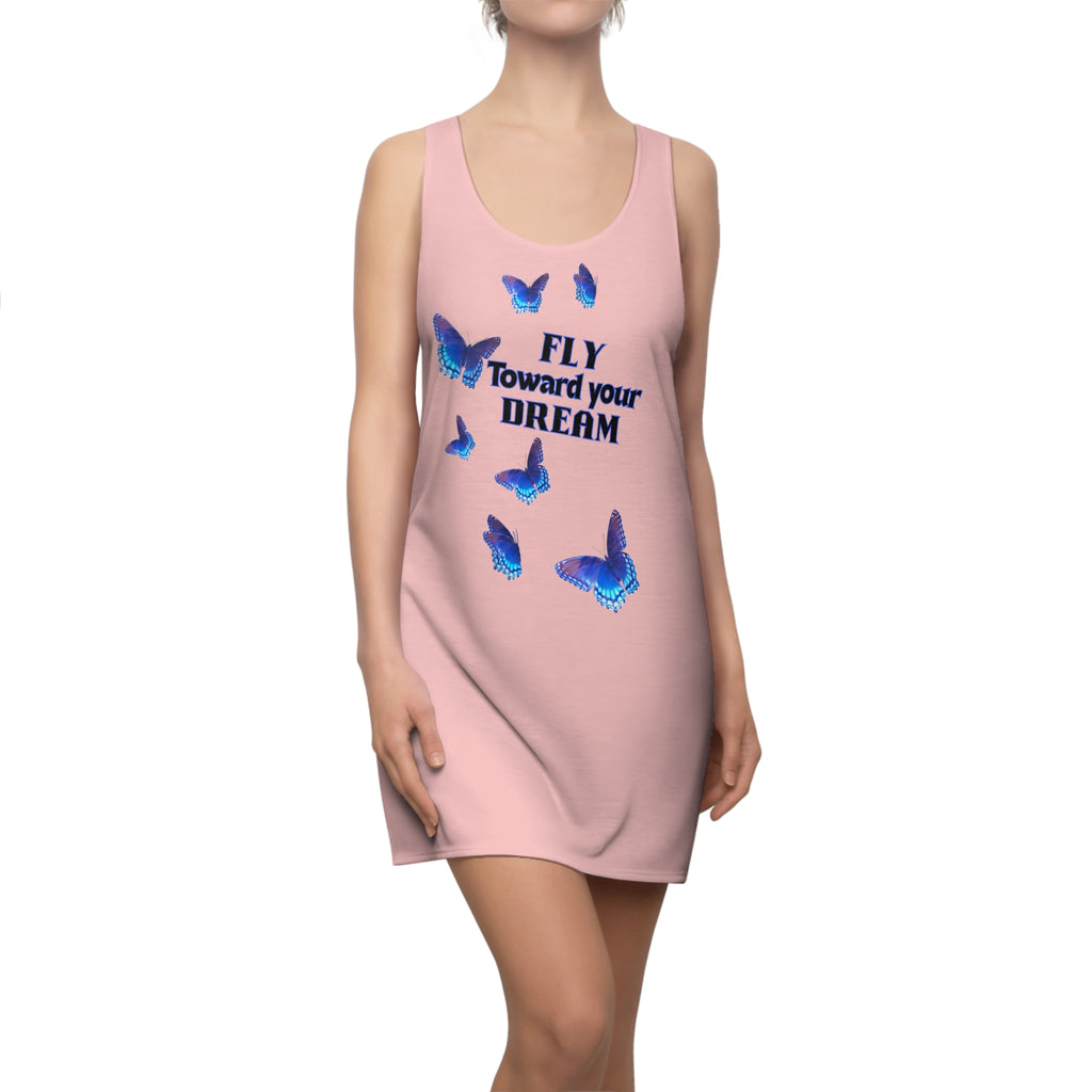 Fly Toward Your Dream Racerback Dress — Pink Butterfly Inspirational Dress