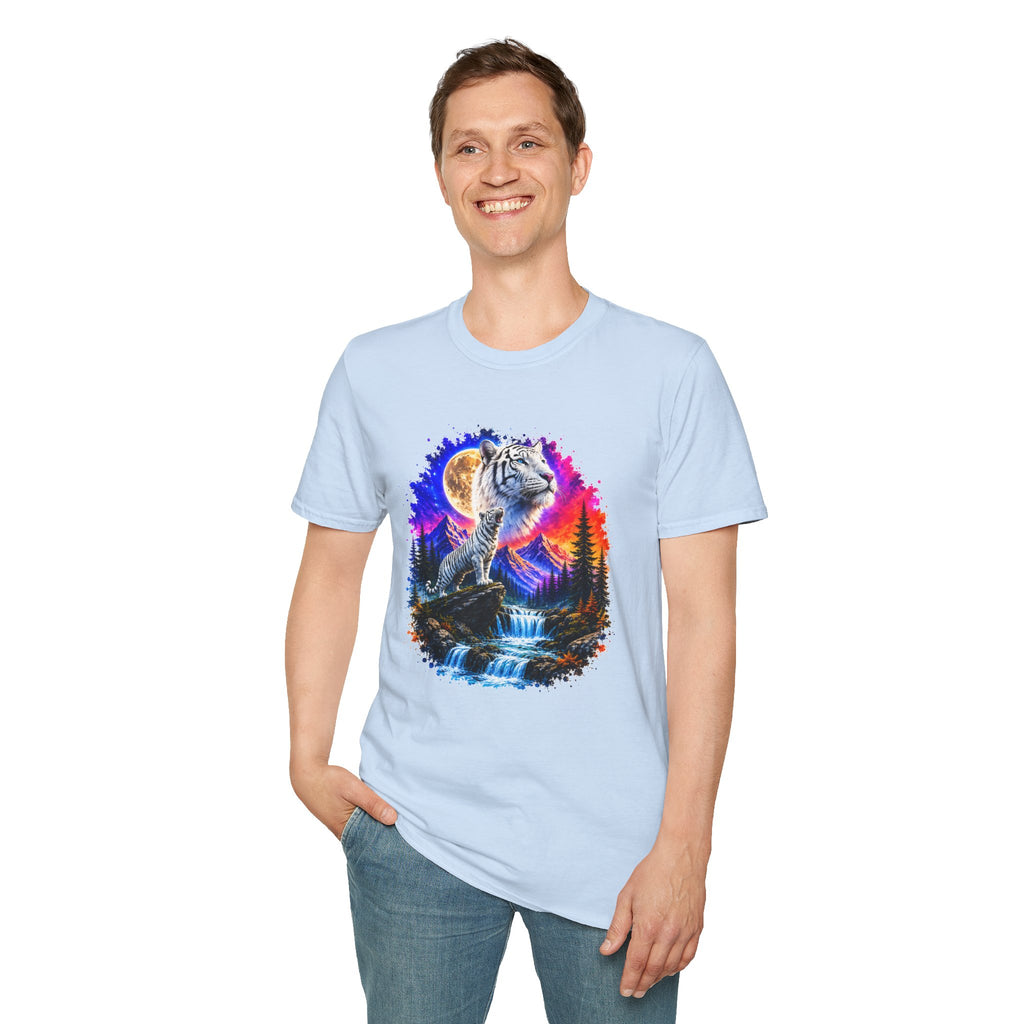 White Tiger Moon T-Shirt | Colorful Wildlife Graphic Tee | Big Cat Lover Gift | Nature Shirt