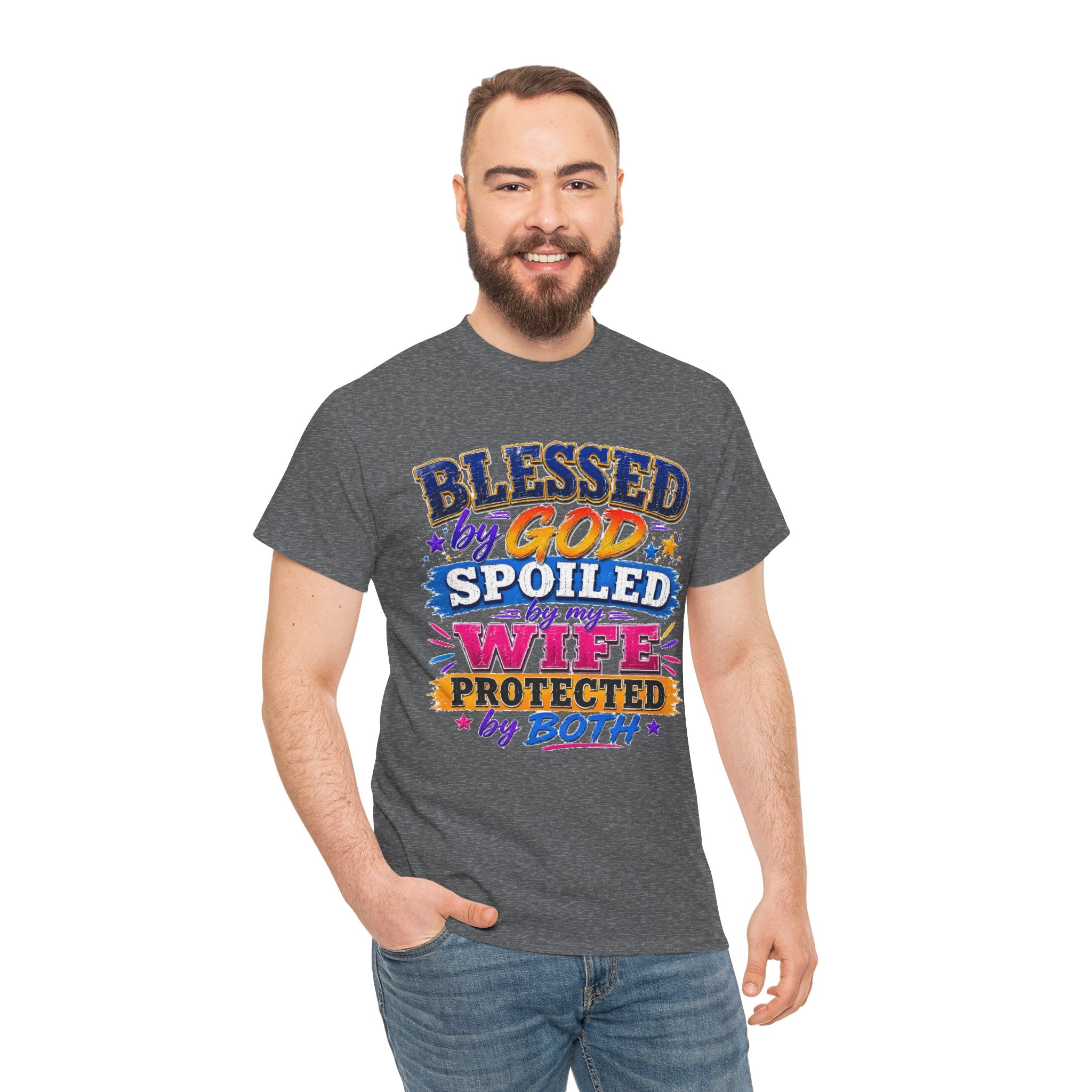 Blessed by God Spoiled by My Wife Shirt, Christian Men's T-Shirt, Faith Graphic Tee, Religious Husband Gift, Church Shirt for Men