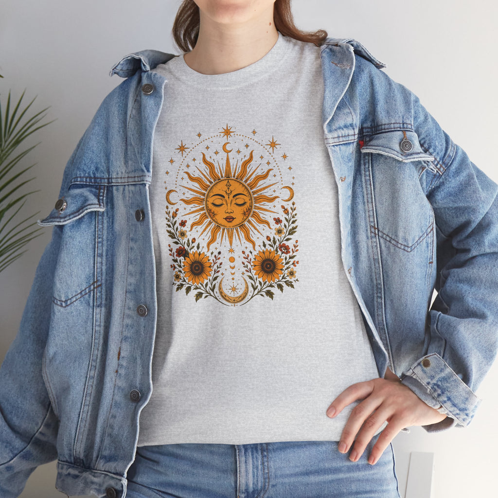 Sun & Sunflower Graphic T-Shirt, Boho Celestial Tee, Vintage Sun Shirt, Spiritual Aesthetic Top, Gift for Her