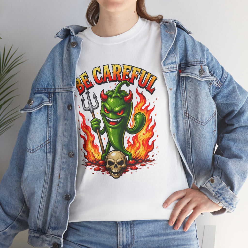 Be Careful Devil Pepper Shirt, Funny Spicy Pepper T-Shirt, Hot Chili Graphic Tee, Retro Tattoo Style Unisex Gift