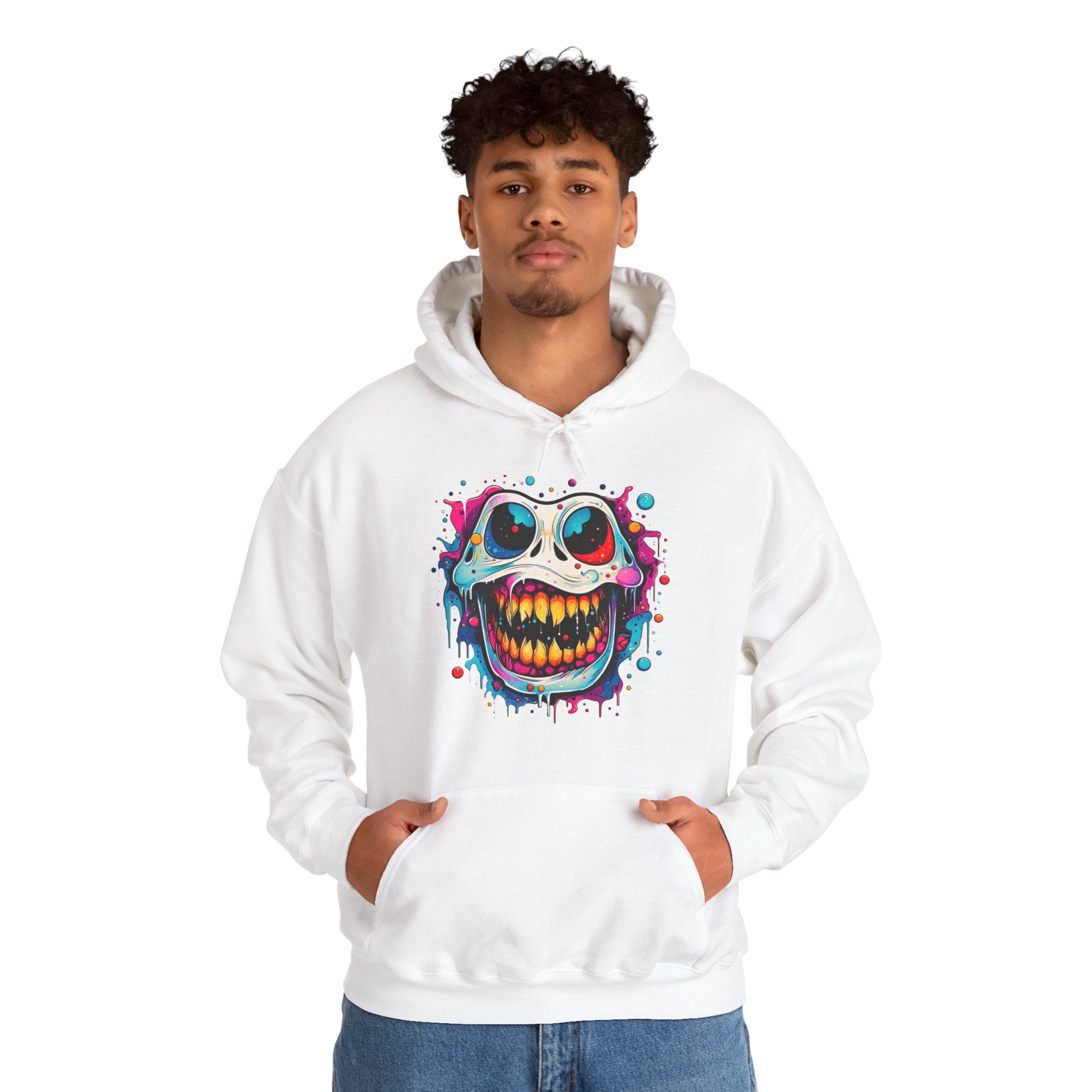 Unisex Skull Smile Hoodie - Colorful Drippy Graffiti Skull Pullover