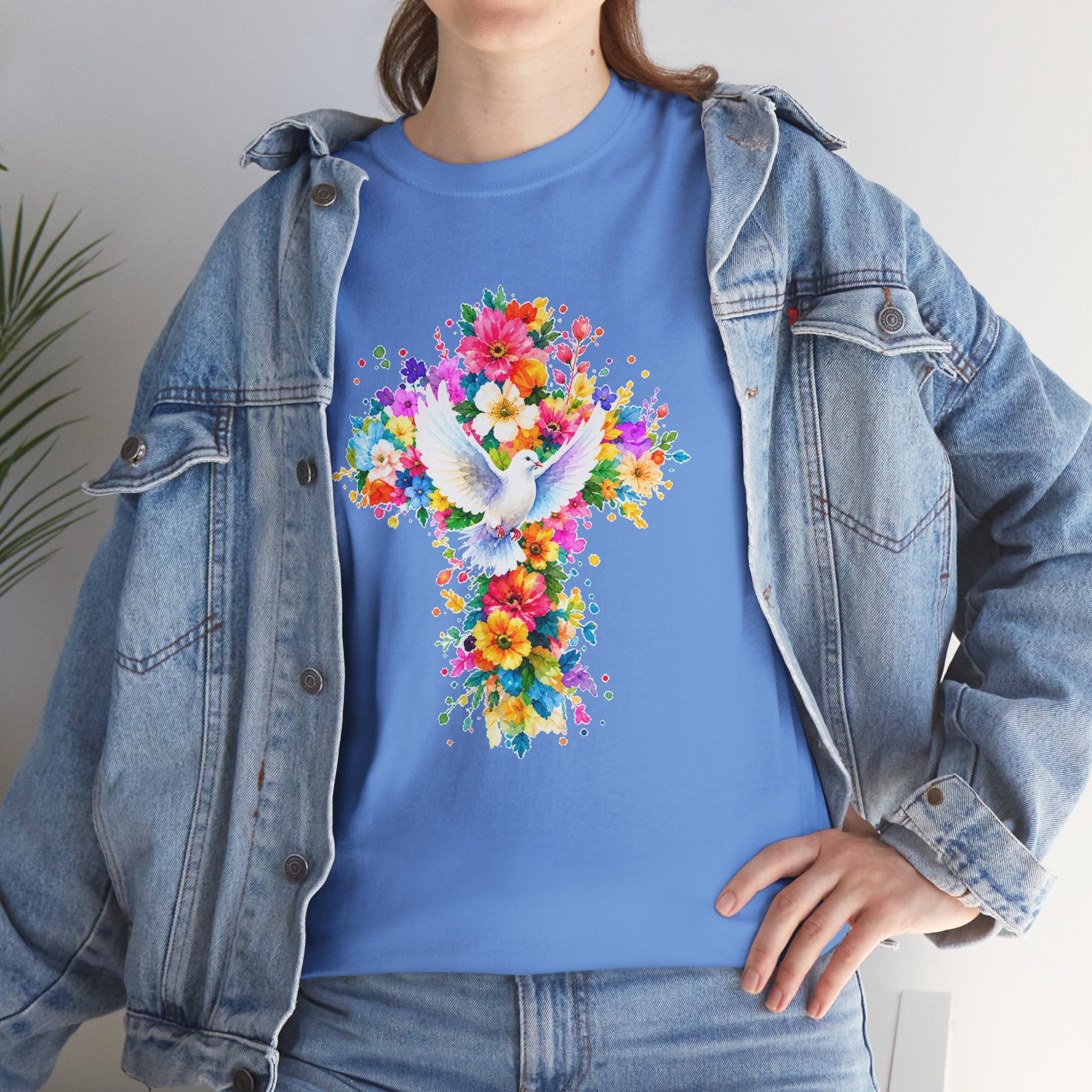 Christian Floral Cross T-Shirt | Dove Faith Shirt | Religious Graphic Tee | Holy Spirit Shirt | Easter Gift | Church Shirt