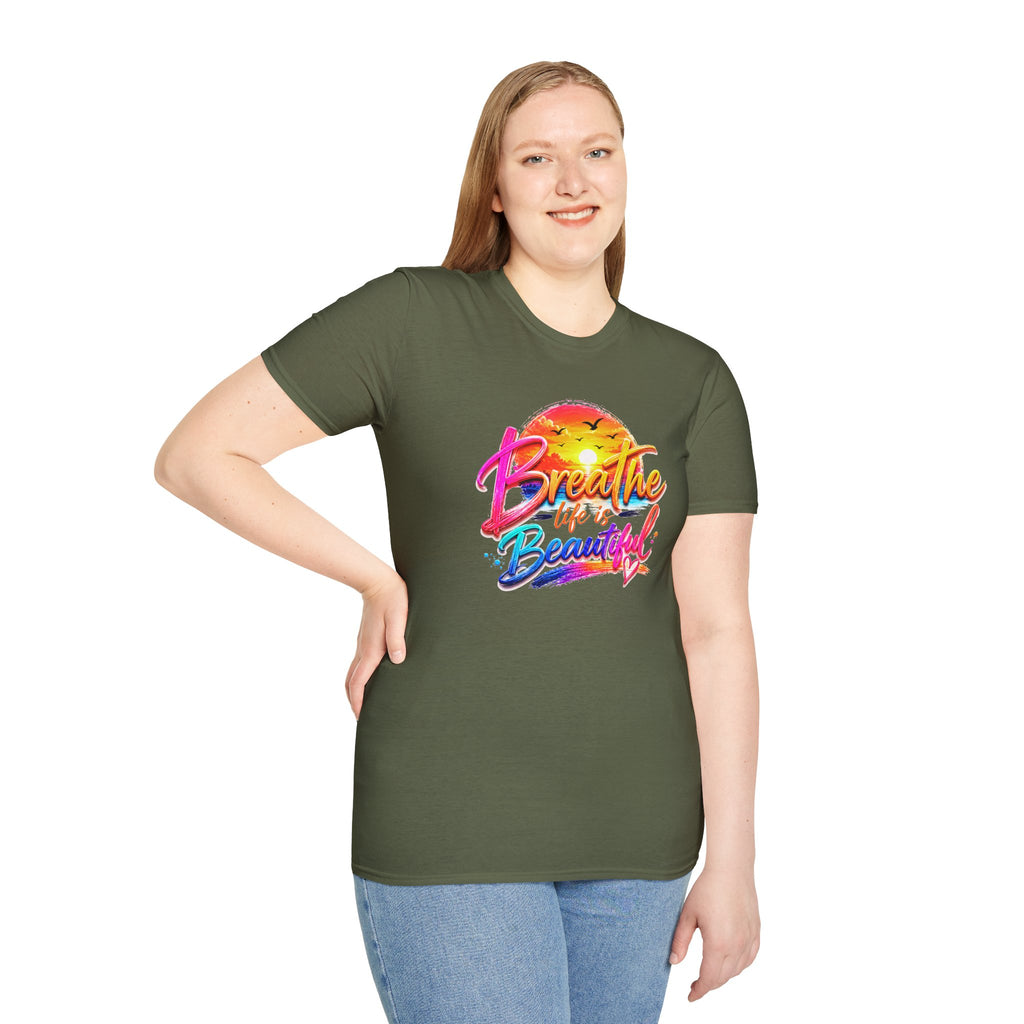T-Shirt — "Breathe Life Is Beautiful" Sunset Graphic Tee