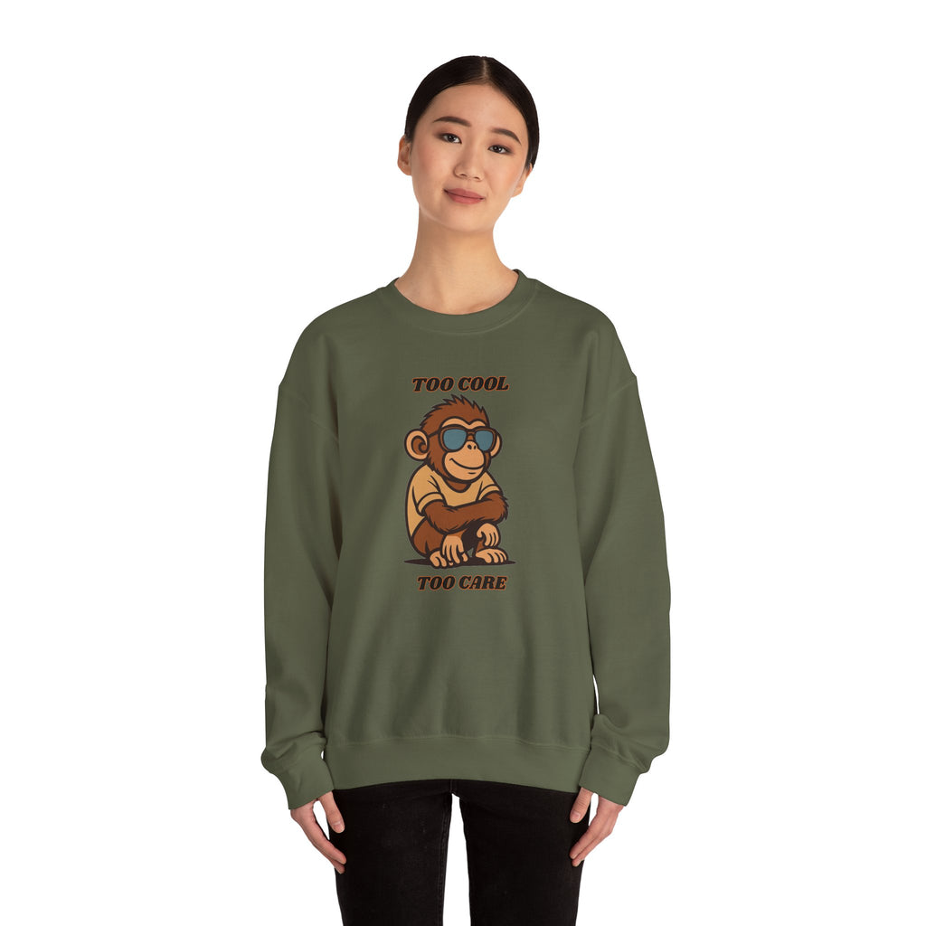 Too Cool Too Care Monkey Sweatshirt — Cute Sunglasses Ape Crewneck